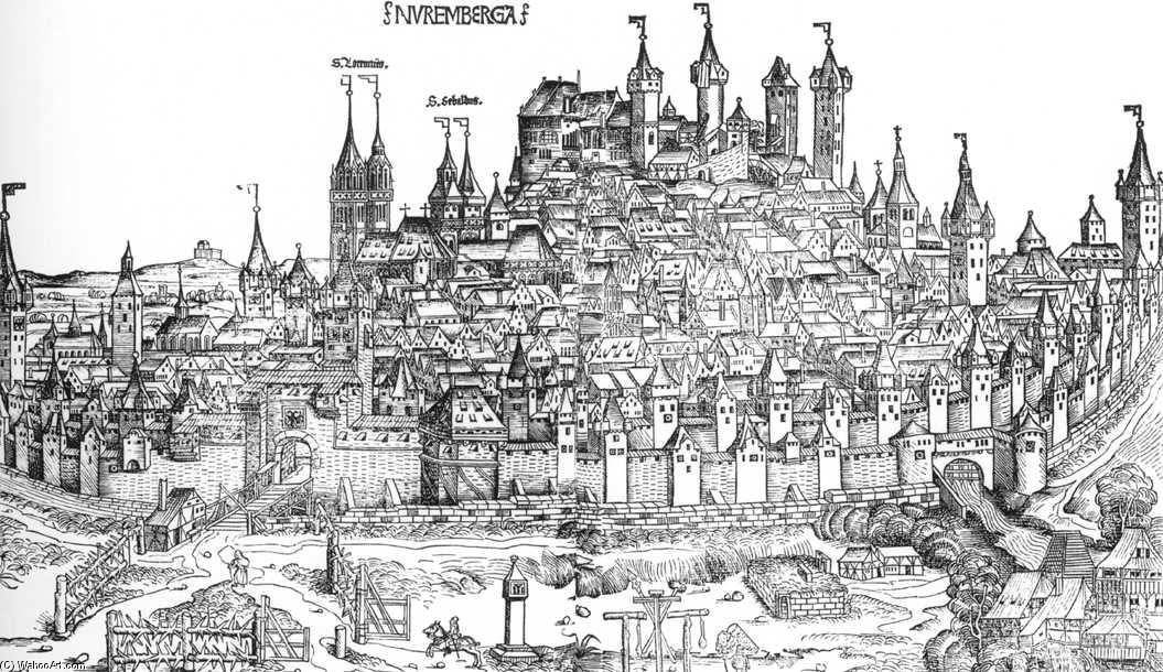 Wikioo.org - The Encyclopedia of Fine Arts - Painting, Artwork by Hartmann Schedel - Nuremberg Chronicle, Page 100: View of the city of Nuremberg