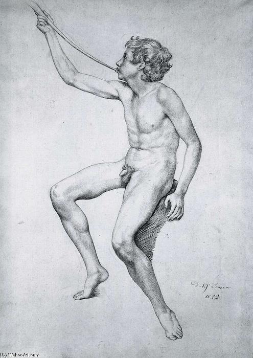 WikiOO.org - Encyclopedia of Fine Arts - Malba, Artwork Julius Schnorr Von Carolsfeld - Seated Boy Playing a Pipe