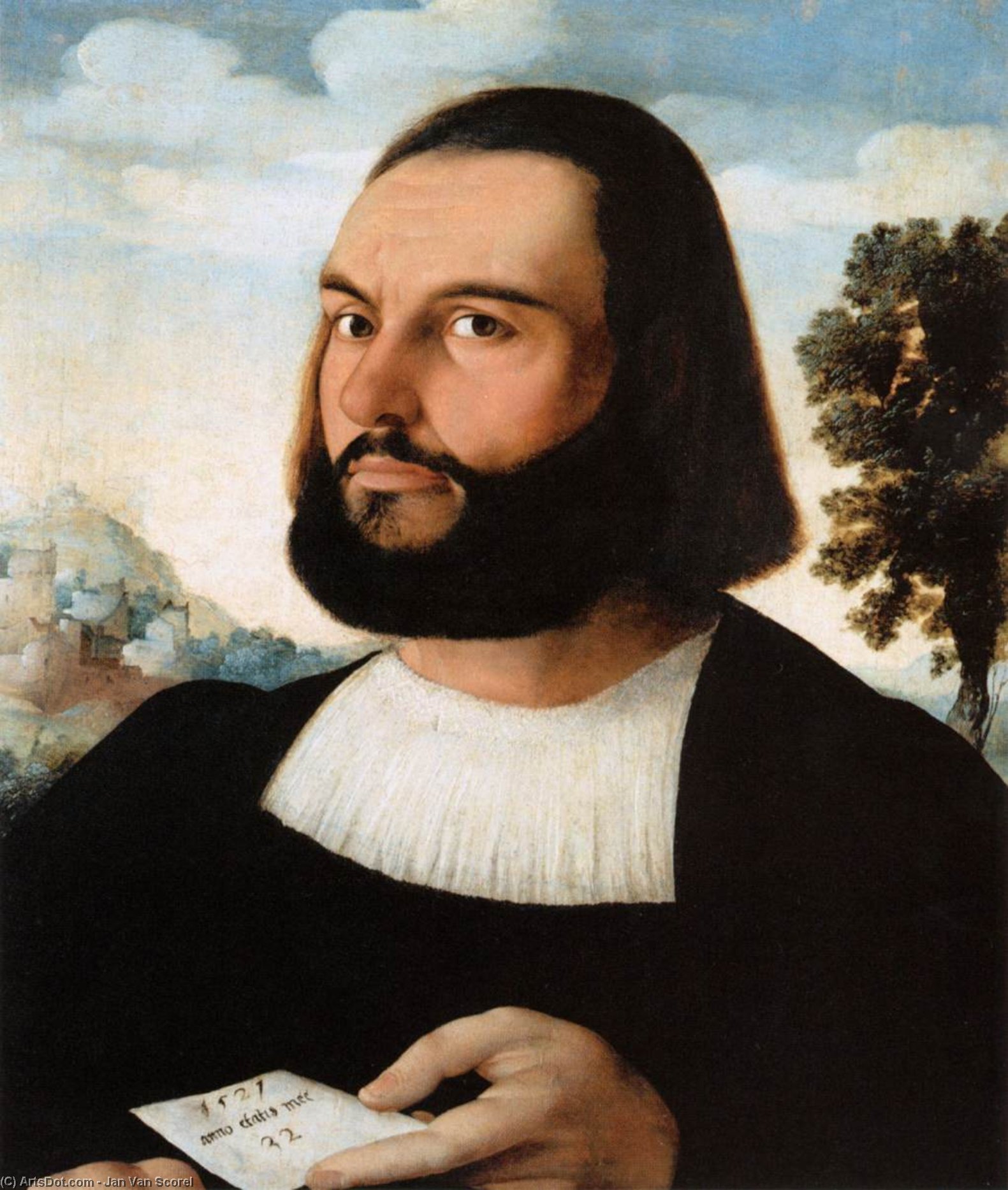 Wikioo.org – L'Encyclopédie des Beaux Arts - Peinture, Oeuvre de Jan Van Scorel - portrait d un homme de Thirty-Two Année