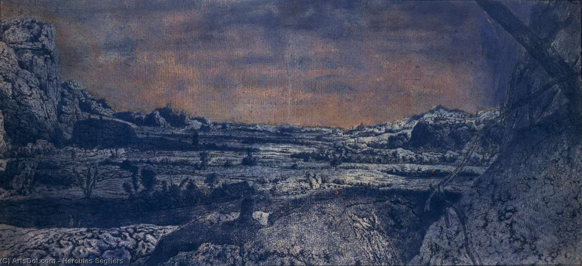 WikiOO.org - אנציקלופדיה לאמנויות יפות - ציור, יצירות אמנות Hercules Seghers - Mountain Valley with Fenced Fields