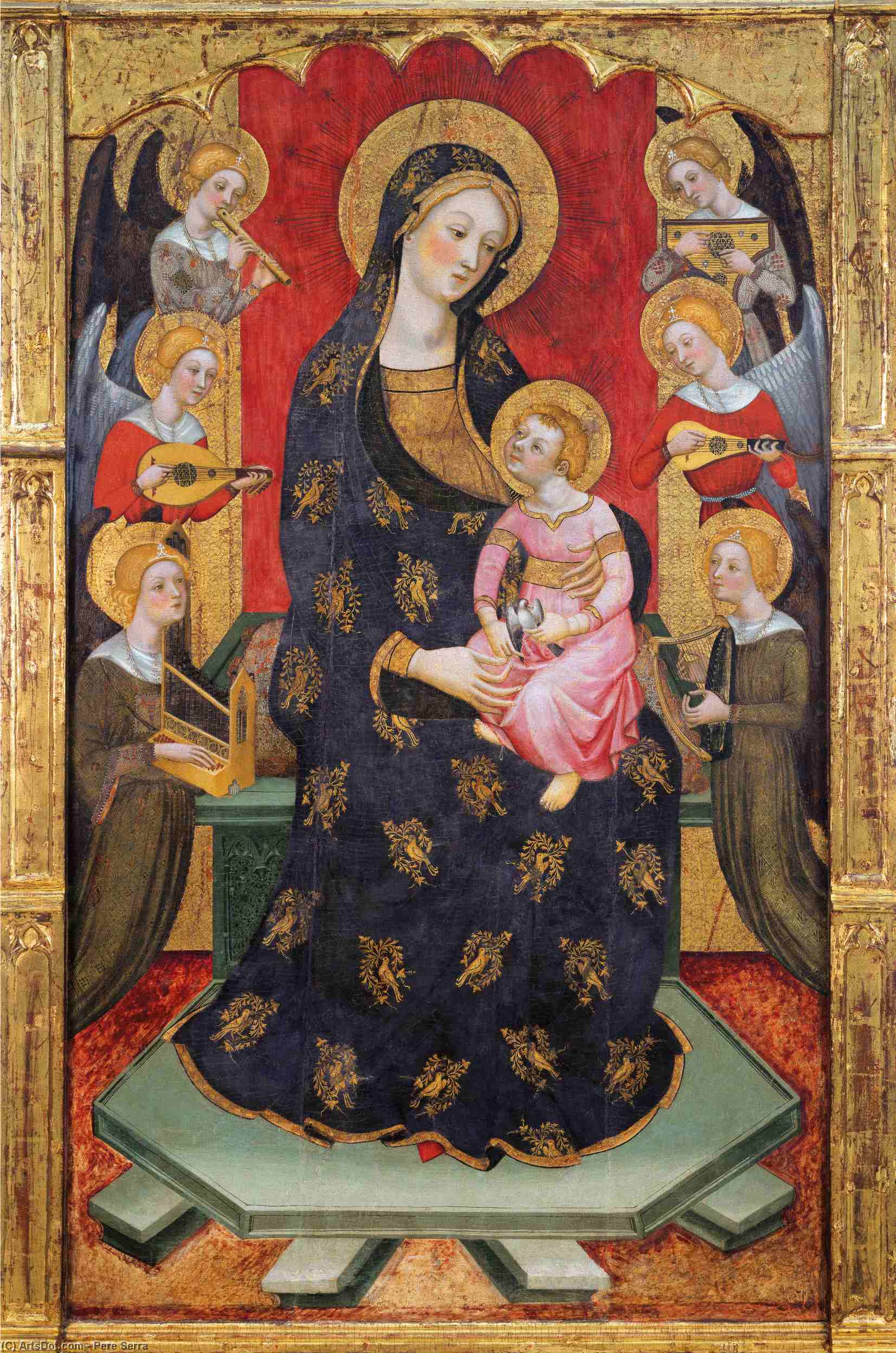 Wikioo.org – L'Enciclopedia delle Belle Arti - Pittura, Opere di Pere Serra - madonna col bambino con angeli giocare  la musica