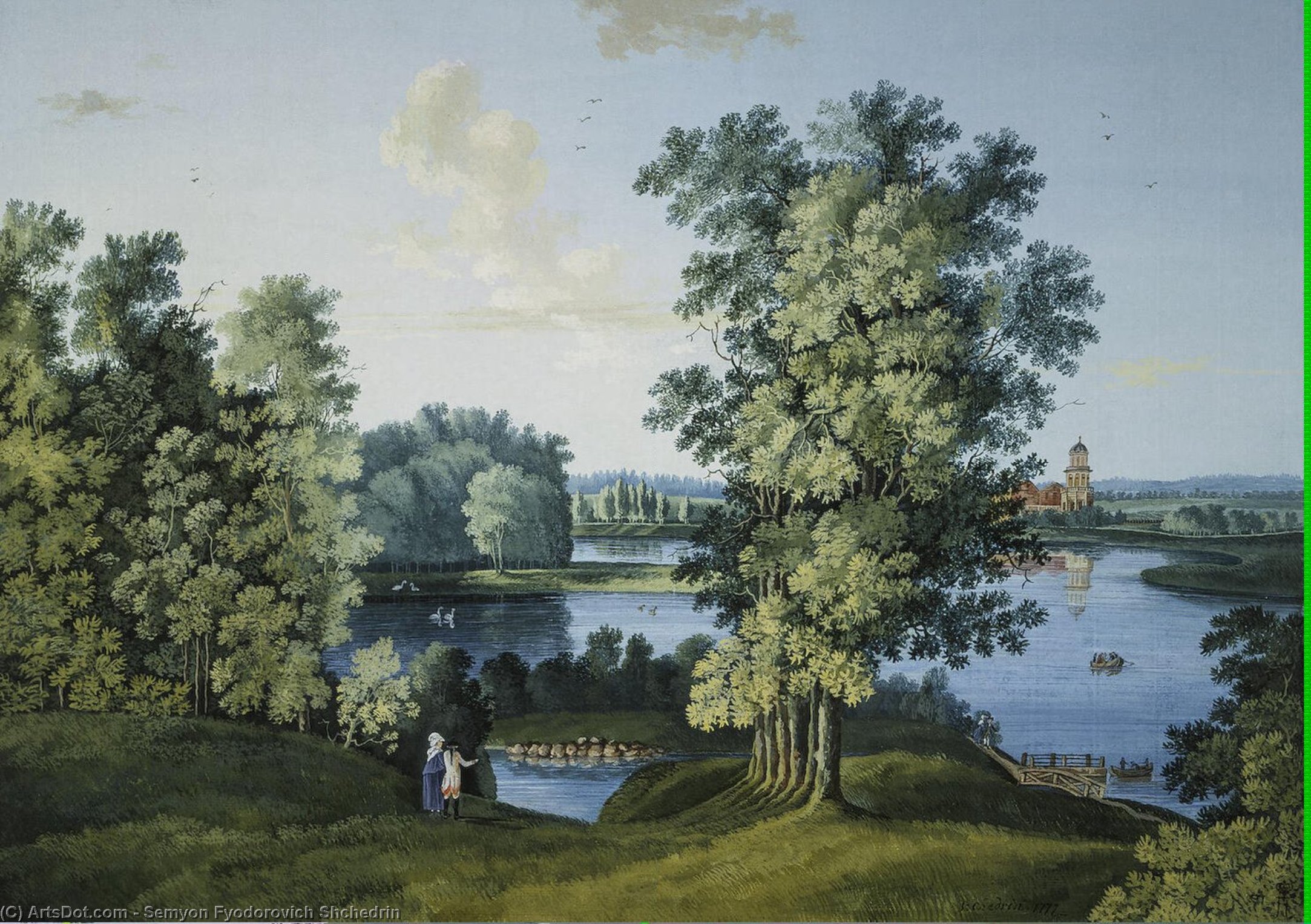 Wikioo.org - The Encyclopedia of Fine Arts - Painting, Artwork by Semyon Fyodorovich Shchedrin - View of the Large Pond in the Park in Tsarskoye Selo