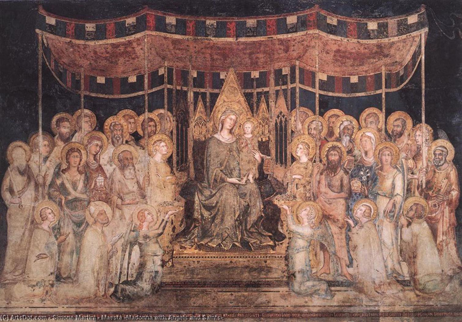 Wikioo.org - The Encyclopedia of Fine Arts - Painting, Artwork by Simone Martini - Maestà (Madonna with Angels and Saints)