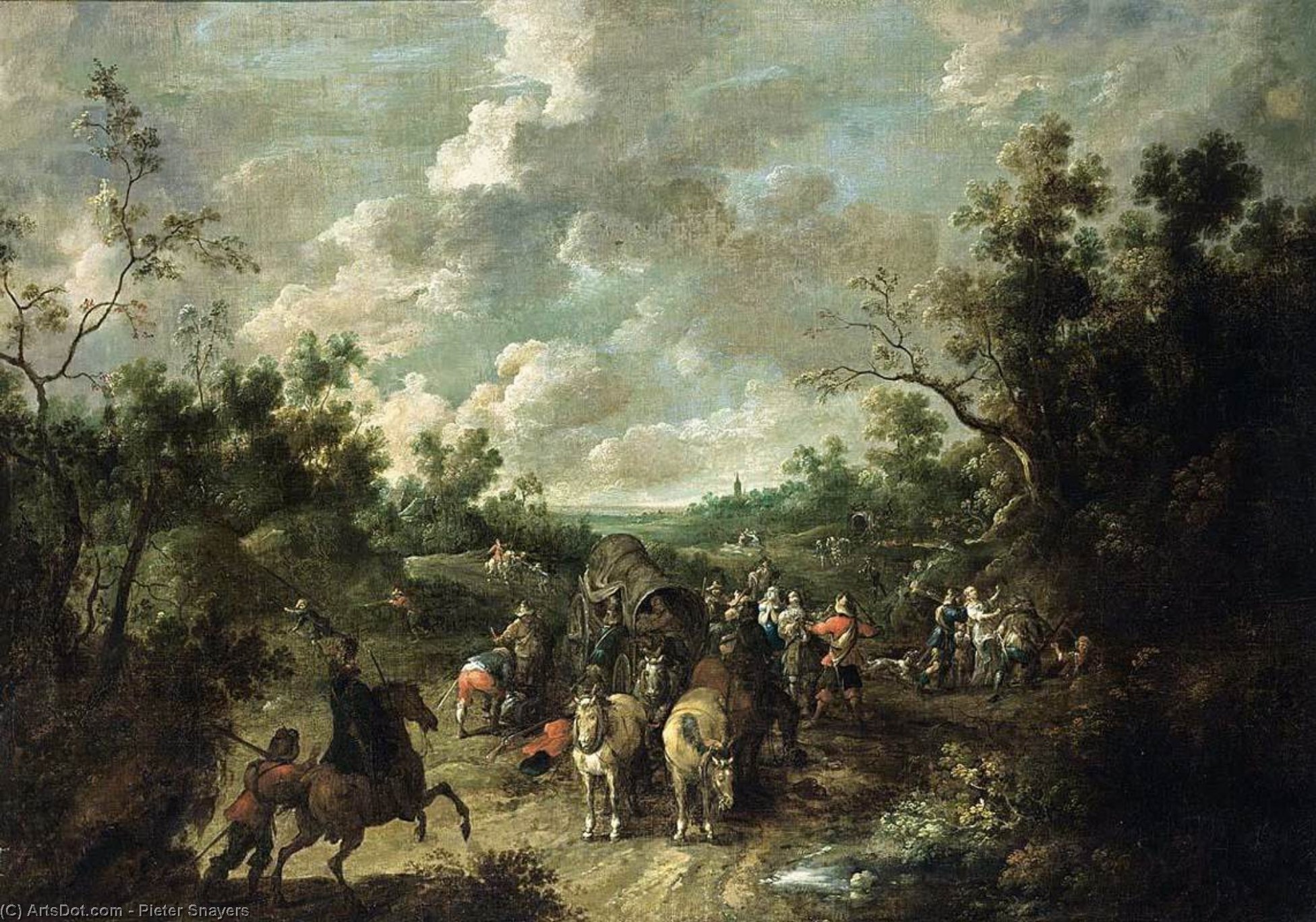 Wikioo.org - The Encyclopedia of Fine Arts - Painting, Artwork by Pieter Snayers - A Wooded Landscape with Travellers