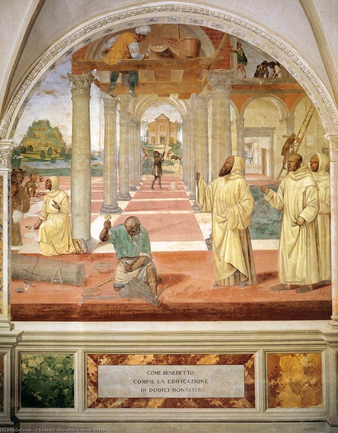 Wikioo.org - สารานุกรมวิจิตรศิลป์ - จิตรกรรม Il Sodoma (Giovanni Antonio Bazzi) - Life of St Benedict, Scene 11: Benedict Founds Twelve Monasteries
