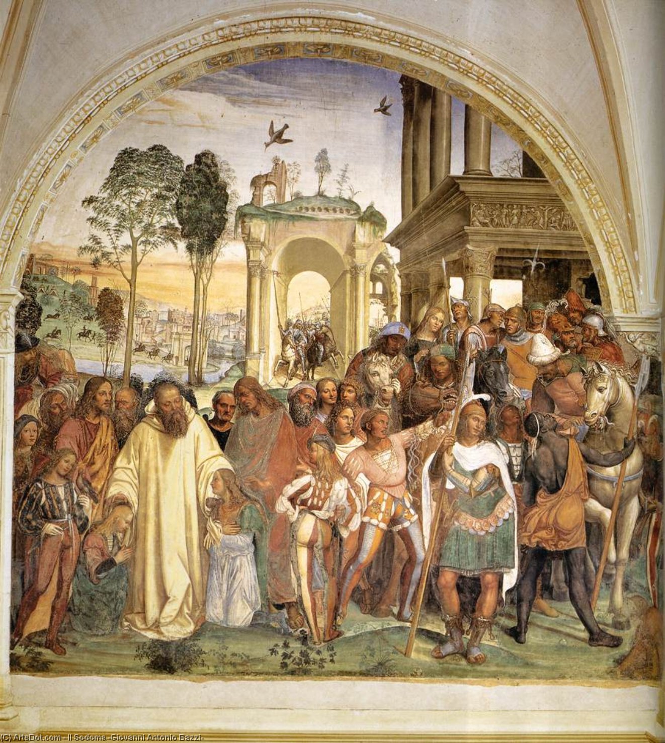 Wikioo.org - The Encyclopedia of Fine Arts - Painting, Artwork by Il Sodoma (Giovanni Antonio Bazzi) - Life of St Benedict, Scene 12: Benedict Receives Maurus and Placidus
