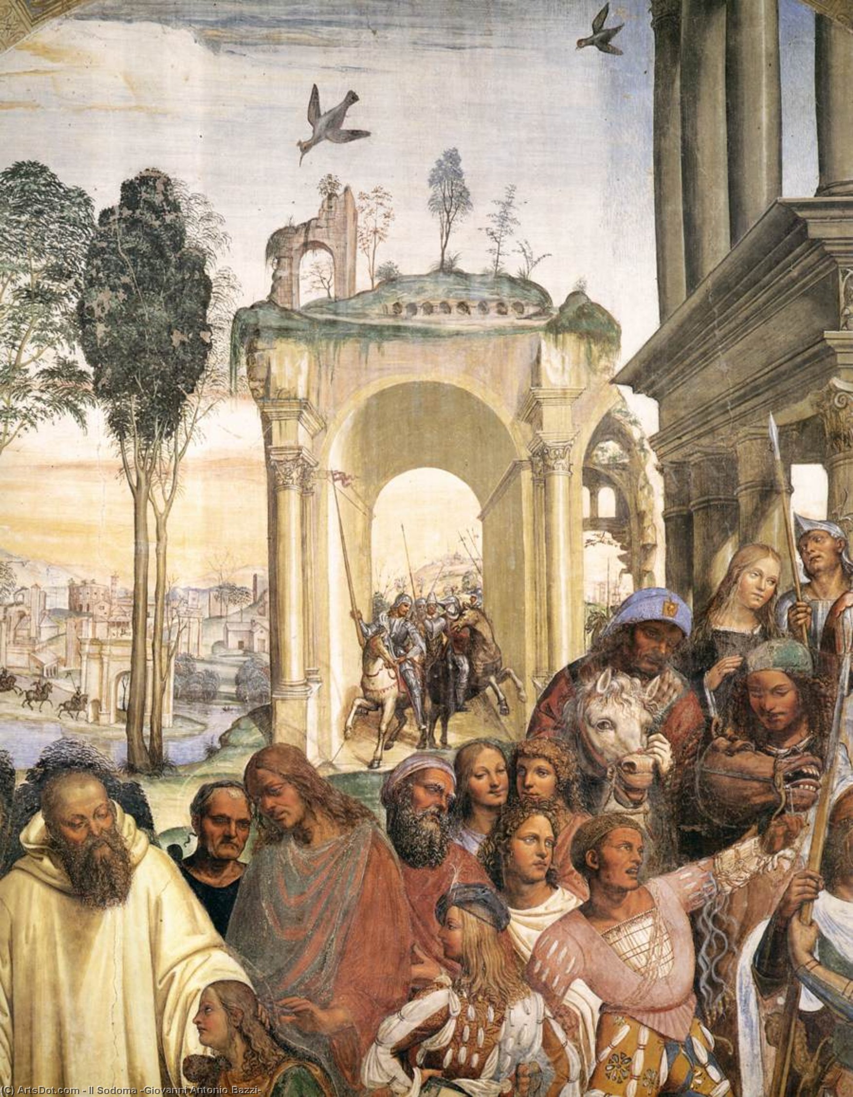 Wikioo.org - The Encyclopedia of Fine Arts - Painting, Artwork by Il Sodoma (Giovanni Antonio Bazzi) - Life of St Benedict, Scene 12: Benedict Receives Maurus and Placidus (detail)