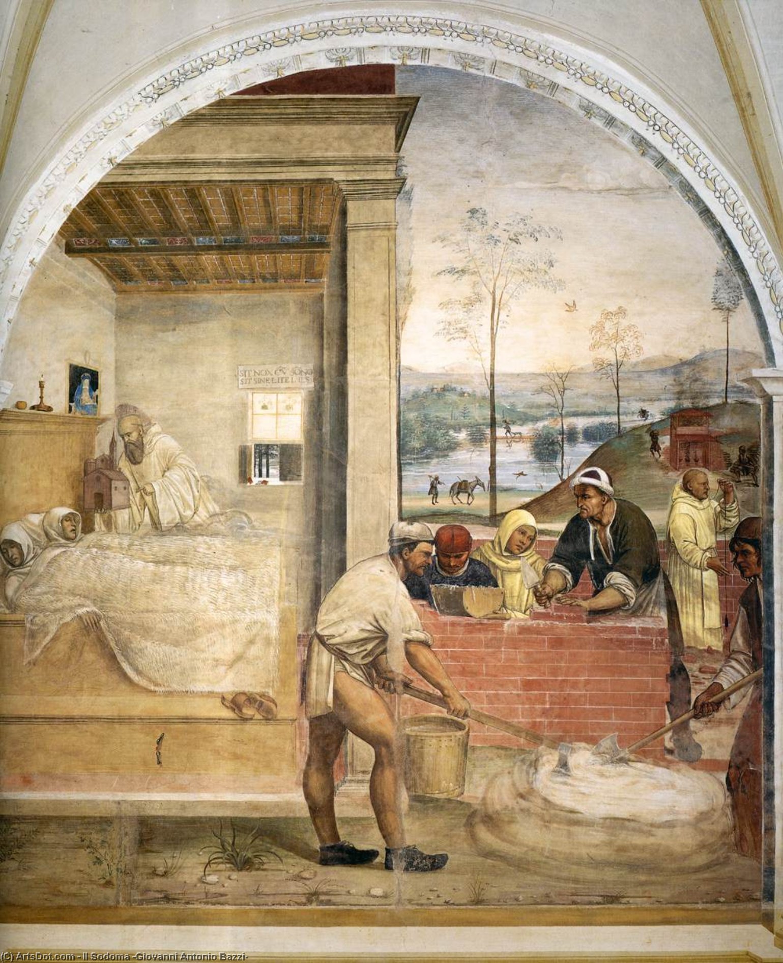 Wikioo.org - The Encyclopedia of Fine Arts - Painting, Artwork by Il Sodoma (Giovanni Antonio Bazzi) - Life of St Benedict, Scene 32: Benedict Appears in the Dreams of Two Monks