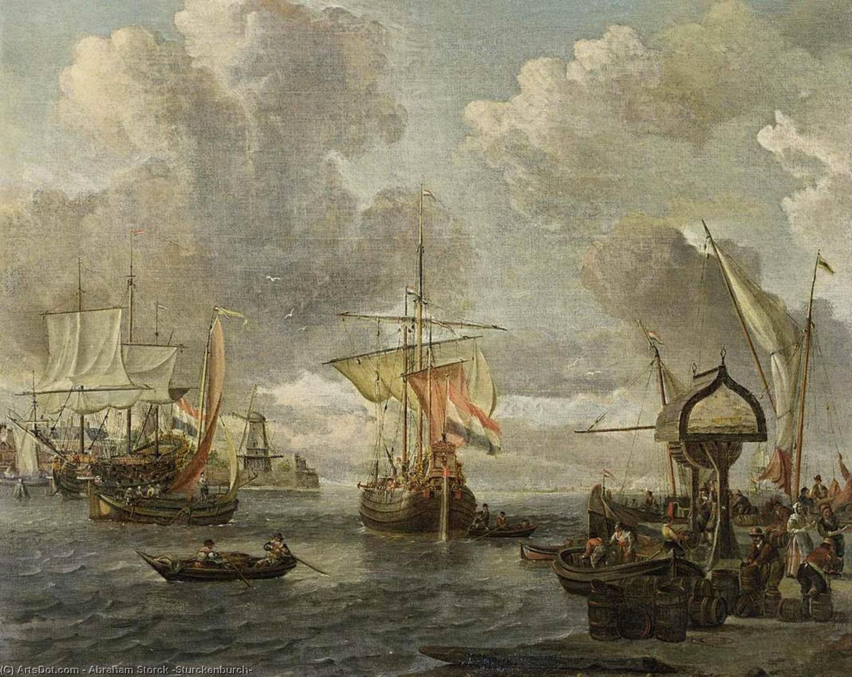 Wikioo.org - The Encyclopedia of Fine Arts - Painting, Artwork by Abraham Storck (Sturckenburch) - View of a Harbour on the Zuiderzee