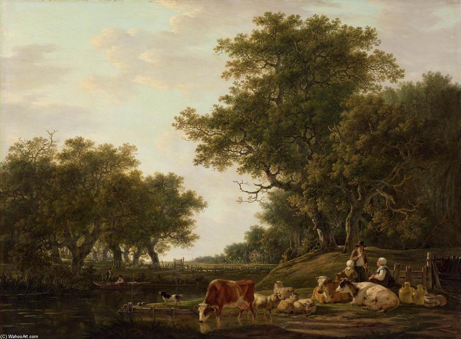 WikiOO.org - Enciklopedija dailės - Tapyba, meno kuriniai Jacob Van Strij Dordrecht - Landscape with a Shepherd