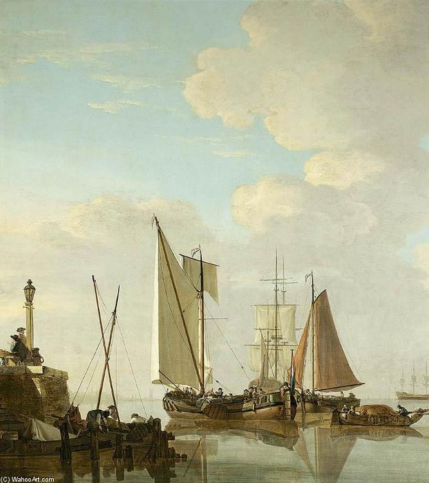 Wikioo.org - สารานุกรมวิจิตรศิลป์ - จิตรกรรม Jacob Van Strij Dordrecht - Two Boeiers and a Cat under Sail