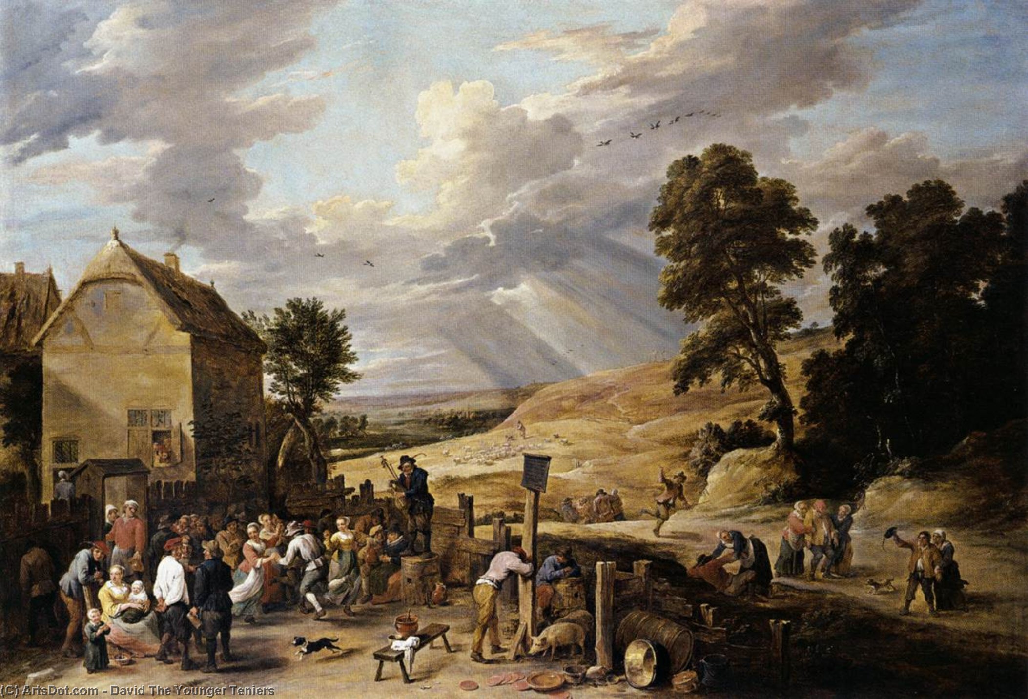 Wikioo.org - The Encyclopedia of Fine Arts - Painting, Artwork by David The Younger Teniers - Peasants Dancing outside an Inn