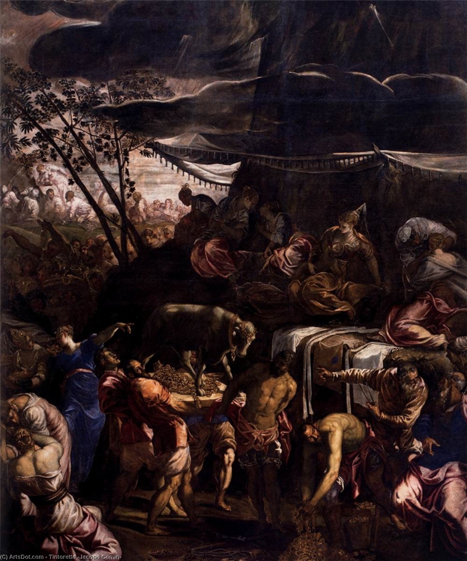 Wikioo.org – La Enciclopedia de las Bellas Artes - Pintura, Obras de arte de Tintoretto (Jacopo Comin) - Moses que recibe las Tablas todaclasede  el  ley  Detalle