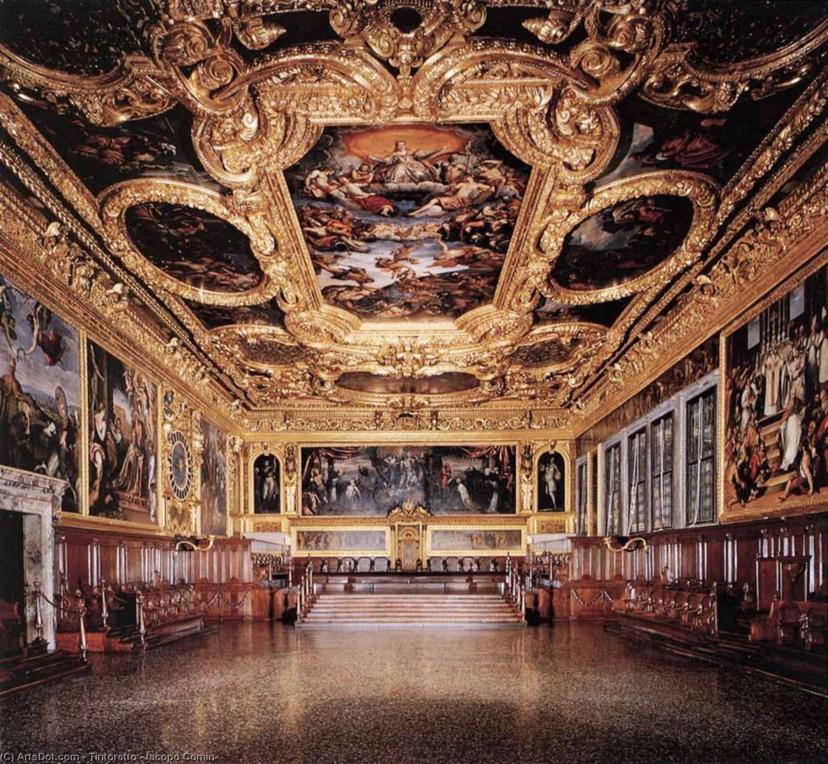 Wikioo.org - The Encyclopedia of Fine Arts - Painting, Artwork by Tintoretto (Jacopo Comin) - View of the Hall of the Senate