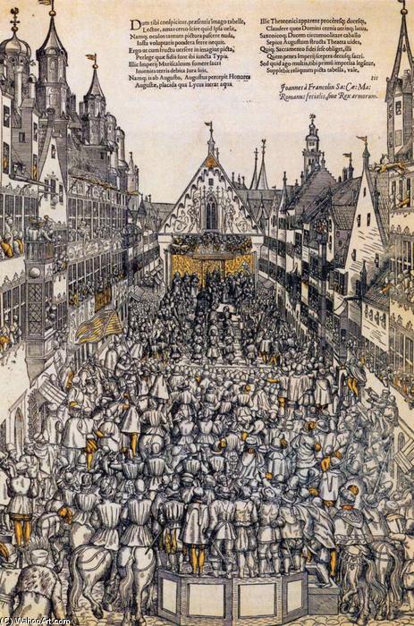 Wikioo.org - The Encyclopedia of Fine Arts - Painting, Artwork by Hans Tirol - Investiture of the Elector of Saxony in the Weinmarkt, Augsburg