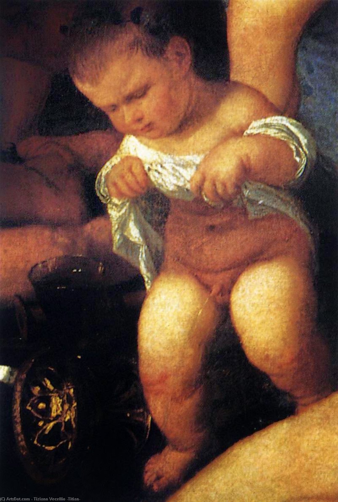 Wikoo.org - موسوعة الفنون الجميلة - اللوحة، العمل الفني Tiziano Vecellio (Titian) - Bacchanal of the Andrians (detail)