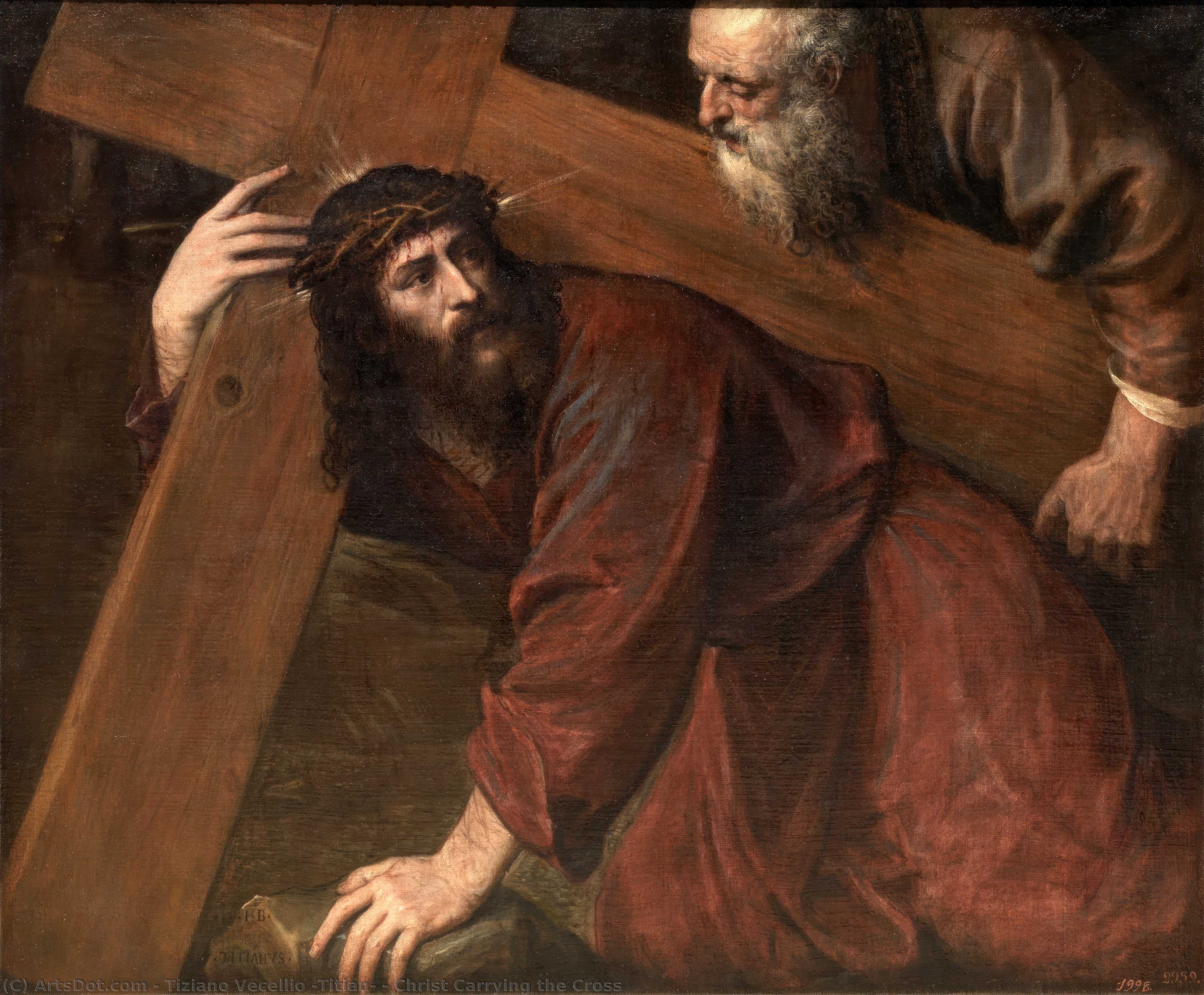 WikiOO.org – 美術百科全書 - 繪畫，作品 Tiziano Vecellio (Titian) - 基督背着十字架