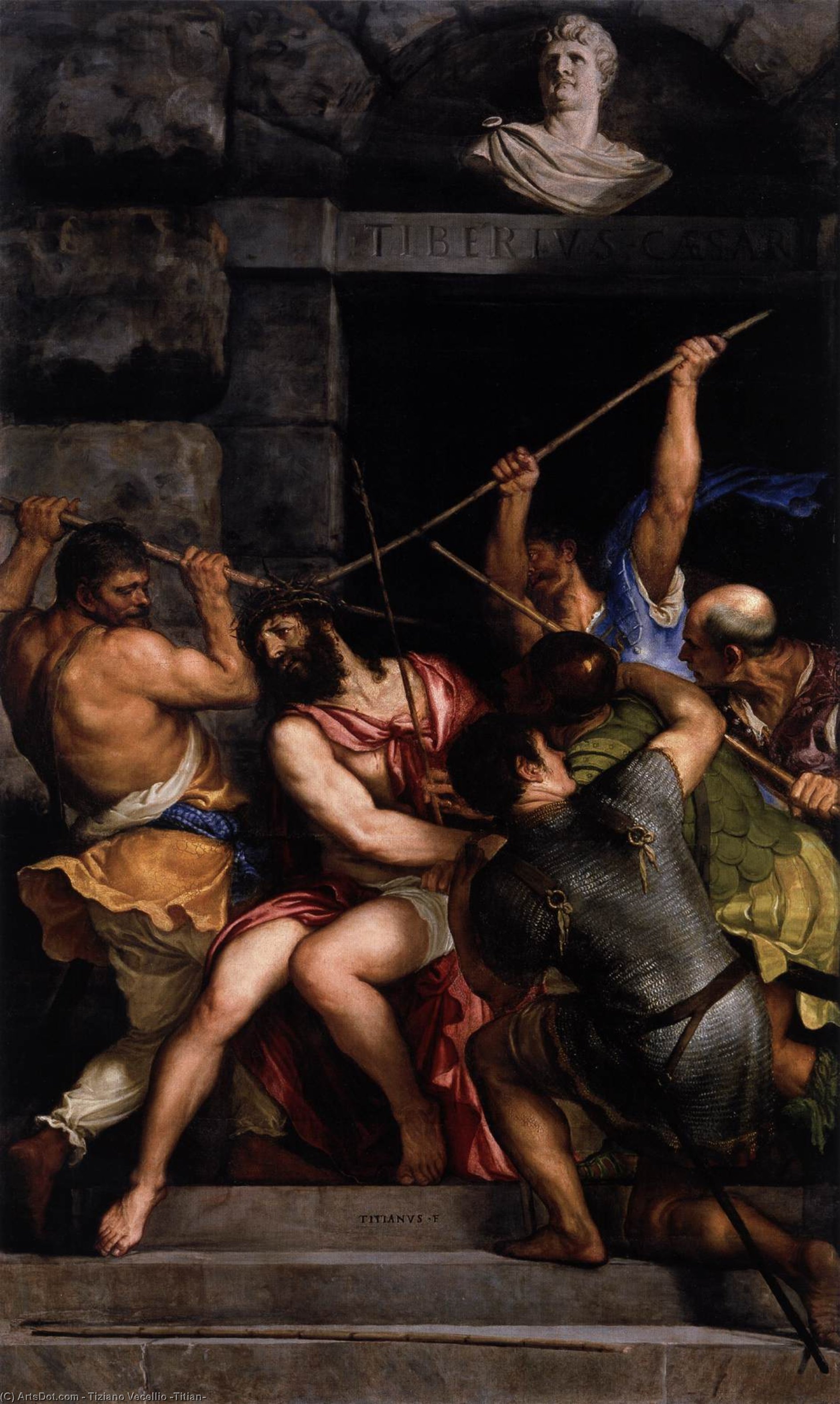 Wikioo.org - The Encyclopedia of Fine Arts - Painting, Artwork by Tiziano Vecellio (Titian) - Crowning with Thorns