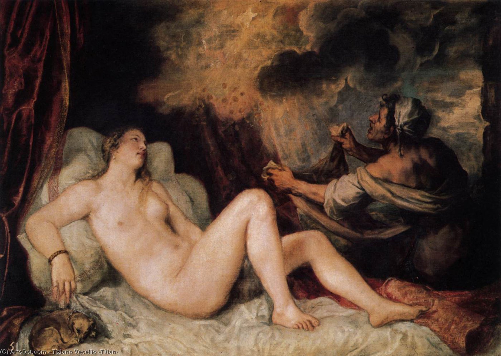 Wikioo.org - The Encyclopedia of Fine Arts - Painting, Artwork by Tiziano Vecellio (Titian) - Danaë with a Nurse