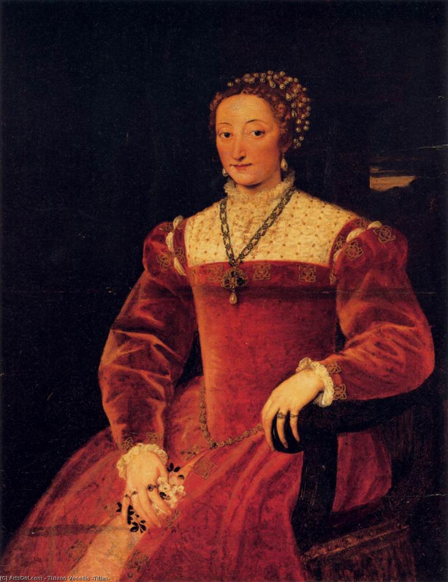 Wikioo.org - The Encyclopedia of Fine Arts - Painting, Artwork by Tiziano Vecellio (Titian) - Giulia Varano, Duchess of Urbino