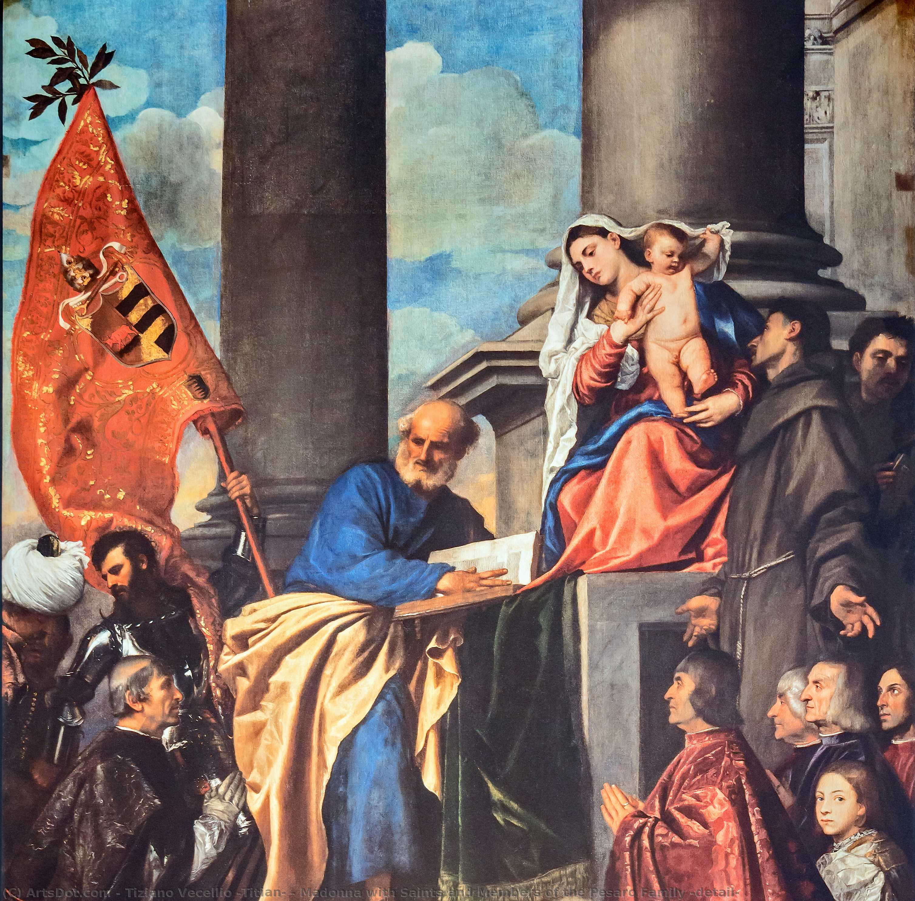 Wikoo.org - موسوعة الفنون الجميلة - اللوحة، العمل الفني Tiziano Vecellio (Titian) - Madonna with Saints and Members of the Pesaro Family (detail)