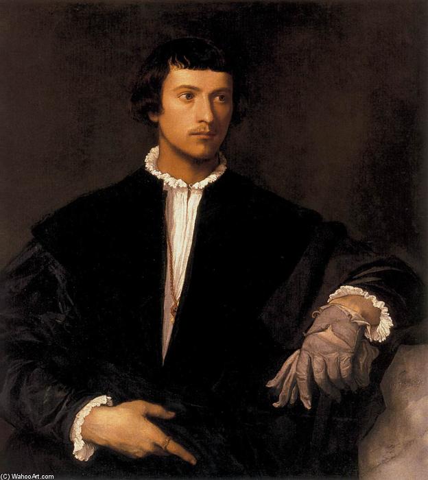 WikiOO.org - Encyclopedia of Fine Arts - Maľba, Artwork Tiziano Vecellio (Titian) - Man with a Glove
