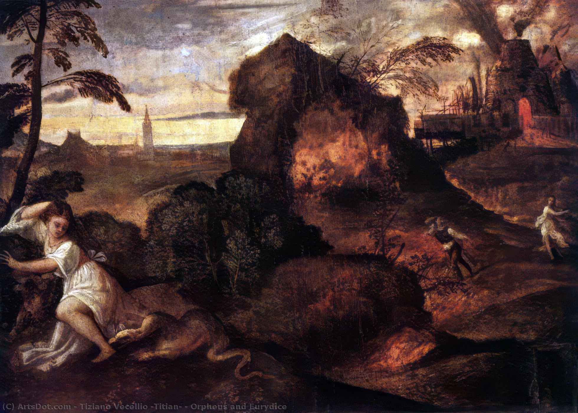 Wikioo.org - Die Enzyklopädie bildender Kunst - Malerei, Kunstwerk von Tiziano Vecellio (Titian) - orpheus und eurydike