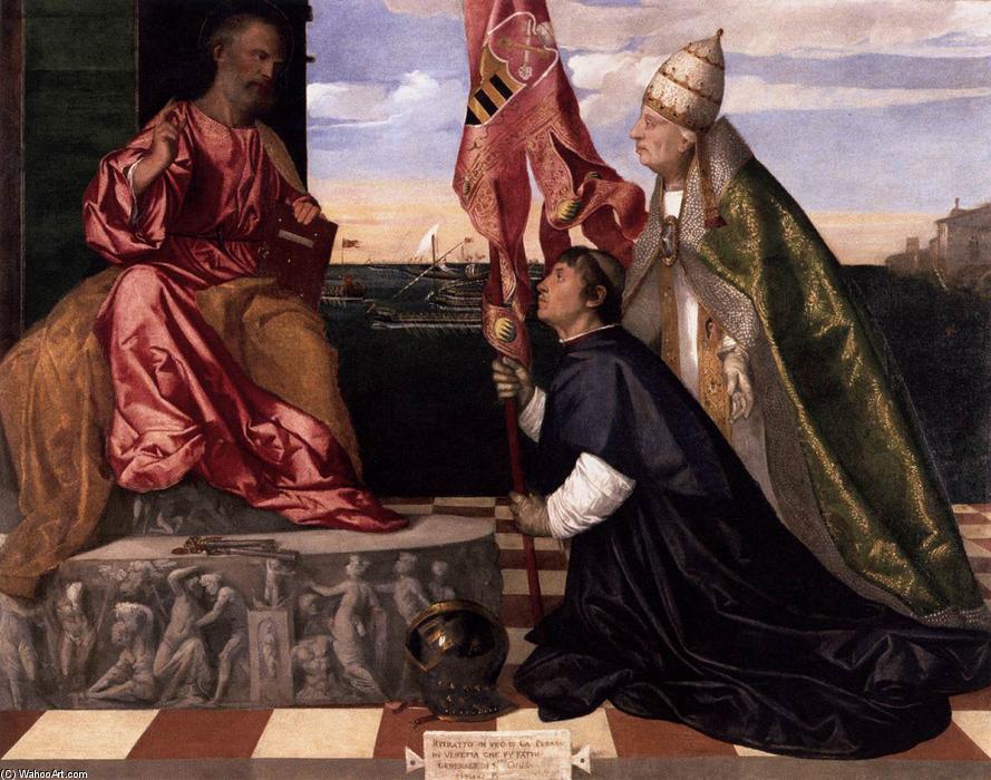 Wikioo.org - Bách khoa toàn thư về mỹ thuật - Vẽ tranh, Tác phẩm nghệ thuật Tiziano Vecellio (Titian) - Pope Alexander VI Presenting Jacopo Pesaro to St Peter