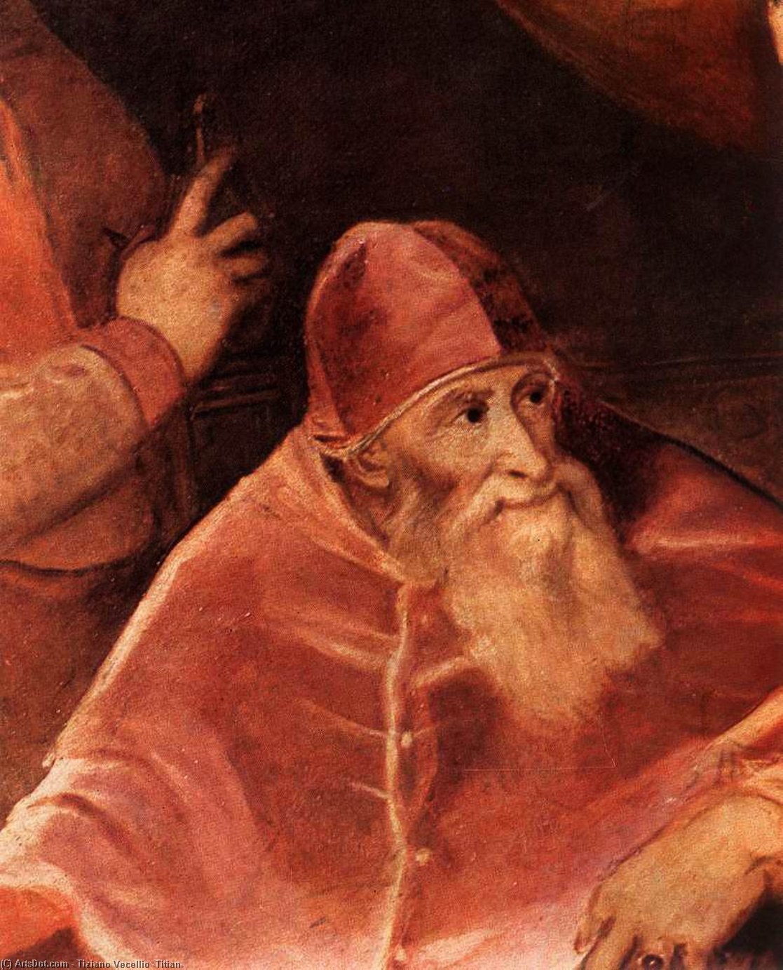 Wikioo.org - The Encyclopedia of Fine Arts - Painting, Artwork by Tiziano Vecellio (Titian) - Pope Paul III with his Grandsons Alessandro and Ottavio Farnese (detail)