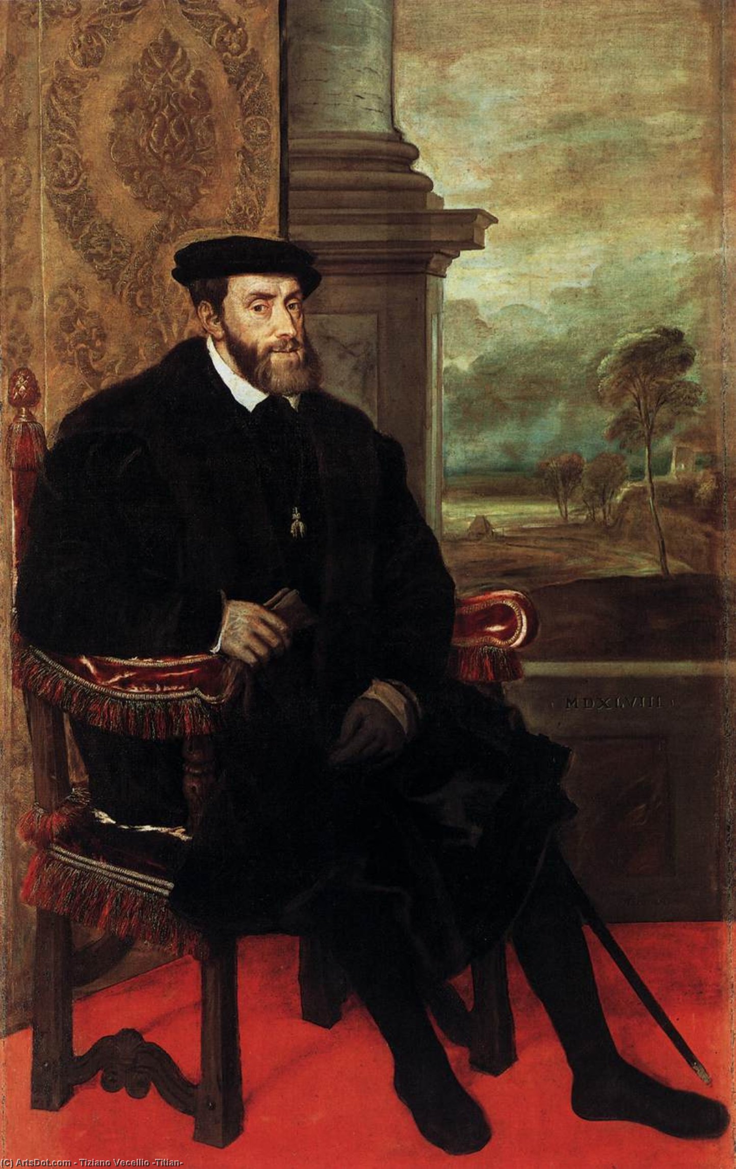Wikioo.org – La Enciclopedia de las Bellas Artes - Pintura, Obras de arte de Tiziano Vecellio (Titian) - retrato de carlos v sentado