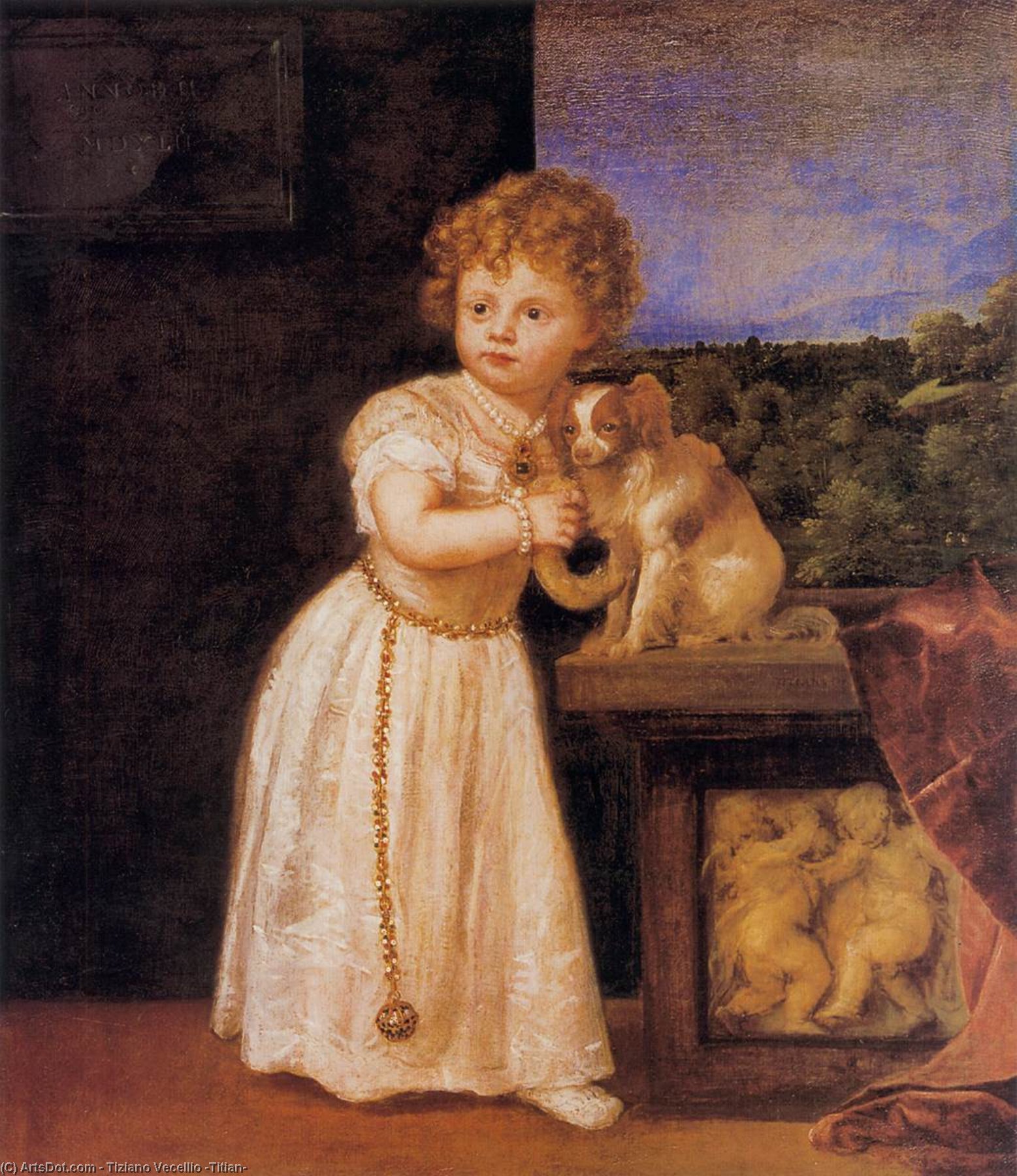 Wikoo.org - موسوعة الفنون الجميلة - اللوحة، العمل الفني Tiziano Vecellio (Titian) - Portrait of Clarissa Strozzi