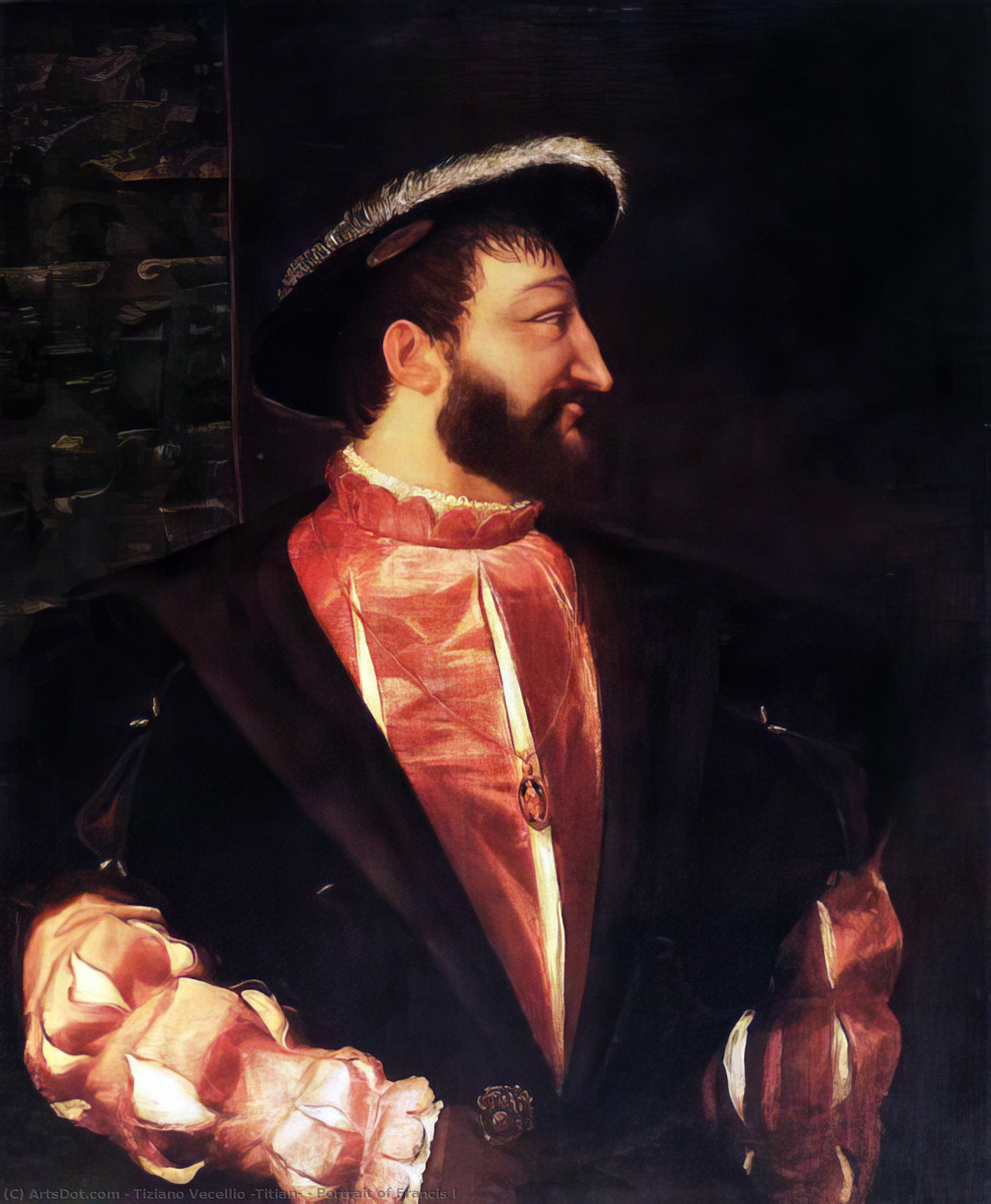 Wikioo.org - Bách khoa toàn thư về mỹ thuật - Vẽ tranh, Tác phẩm nghệ thuật Tiziano Vecellio (Titian) - Portrait of Francis I