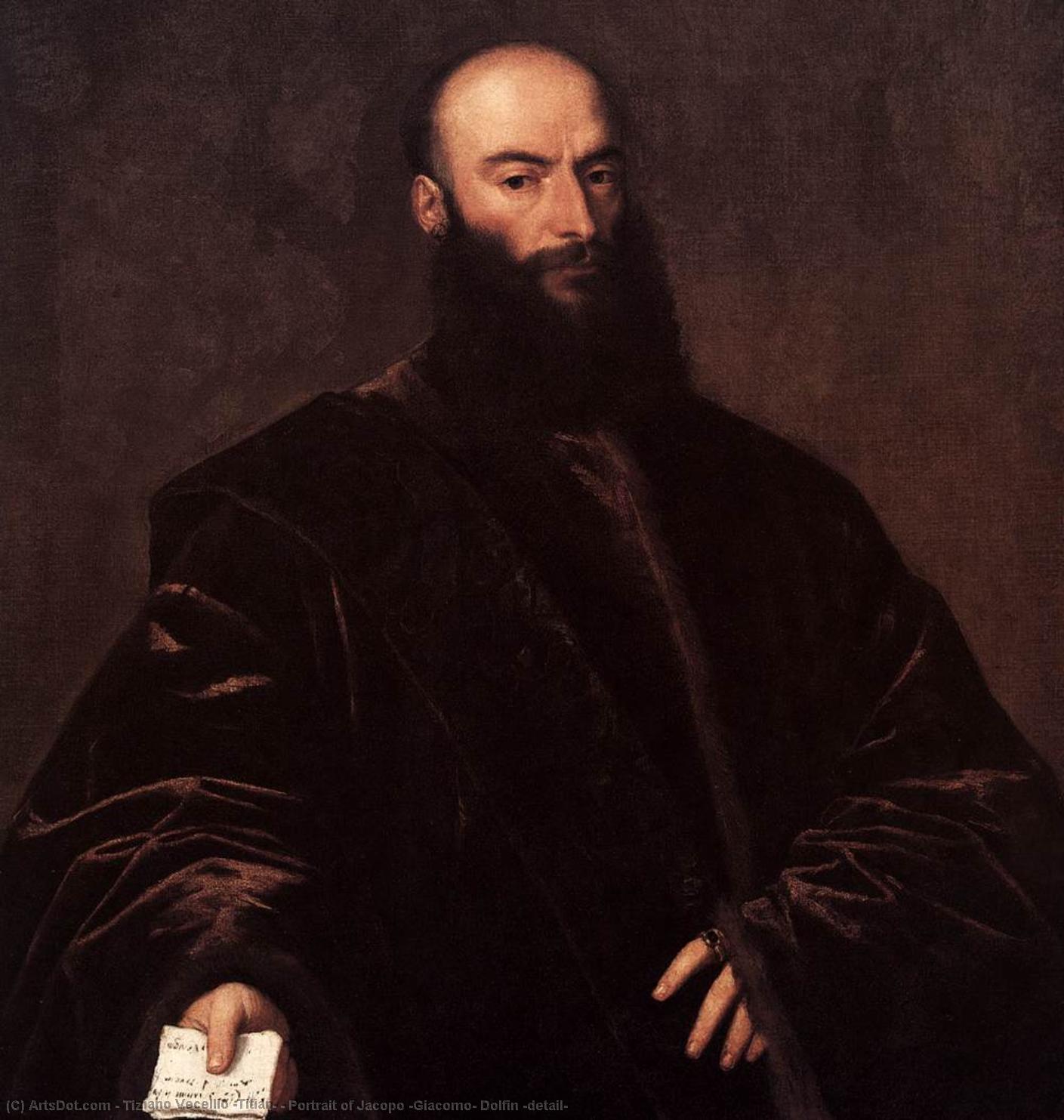 Wikioo.org - The Encyclopedia of Fine Arts - Painting, Artwork by Tiziano Vecellio (Titian) - Portrait of Jacopo (Giacomo) Dolfin (detail)