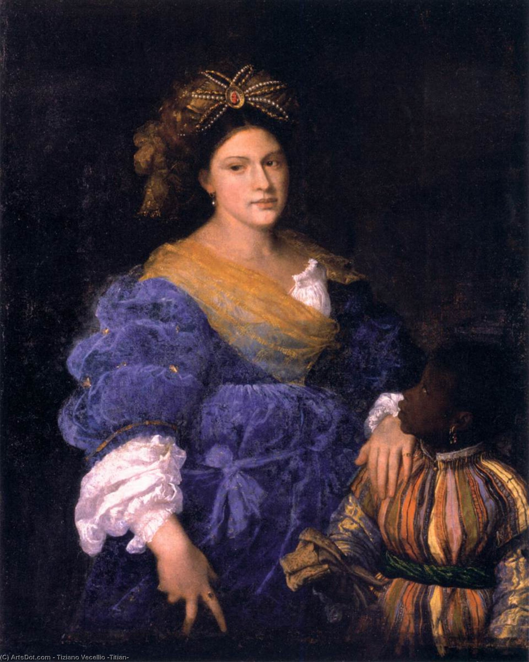 Wikoo.org - موسوعة الفنون الجميلة - اللوحة، العمل الفني Tiziano Vecellio (Titian) - Portrait of Laura Eustochia