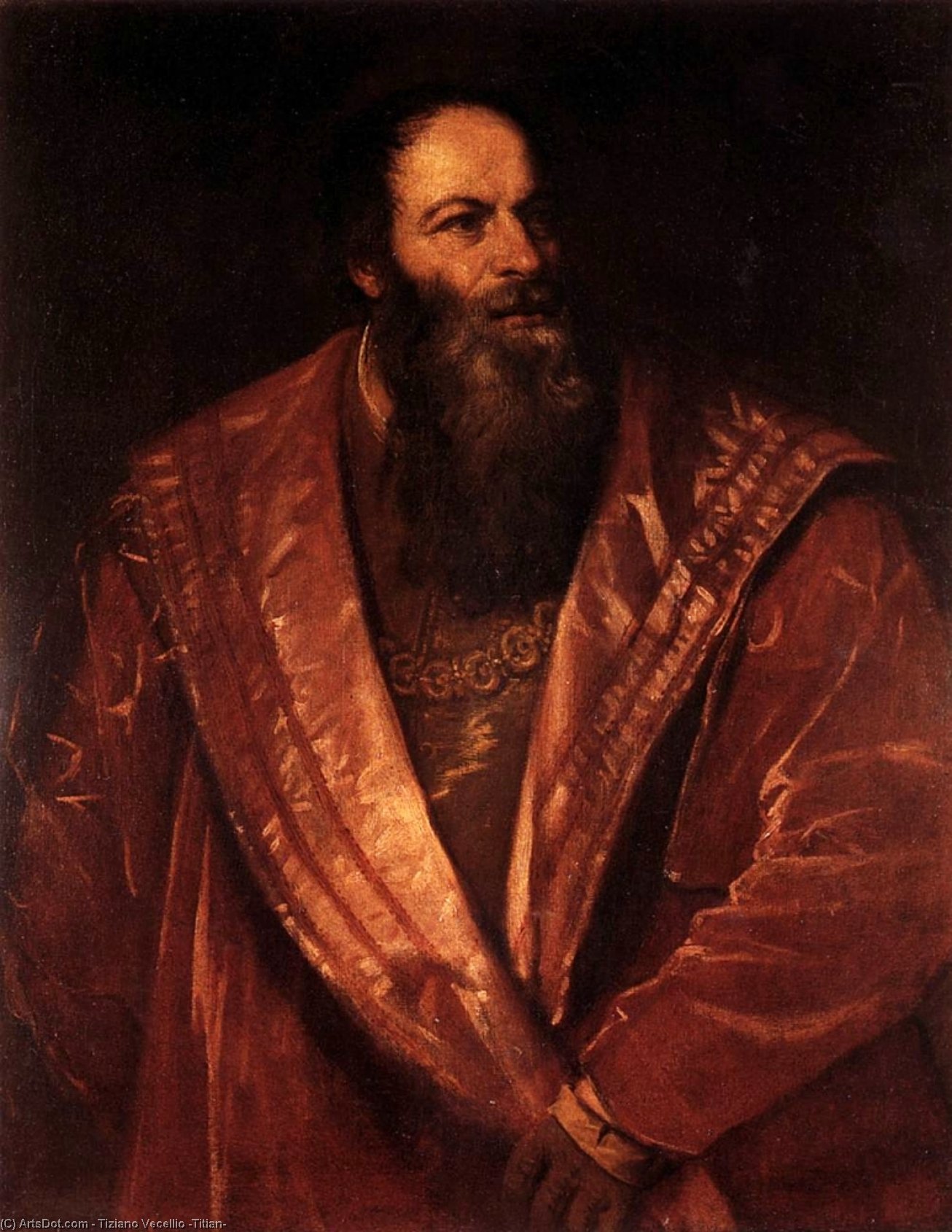 Wikoo.org - موسوعة الفنون الجميلة - اللوحة، العمل الفني Tiziano Vecellio (Titian) - Portrait of Pietro Aretino