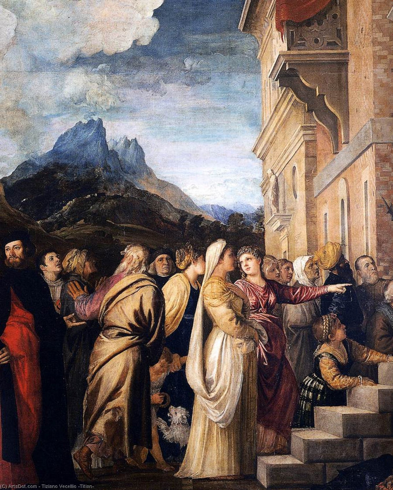 WikiOO.org – 美術百科全書 - 繪畫，作品 Tiziano Vecellio (Titian) - 圣母在圣殿的介绍 ( 详情 )