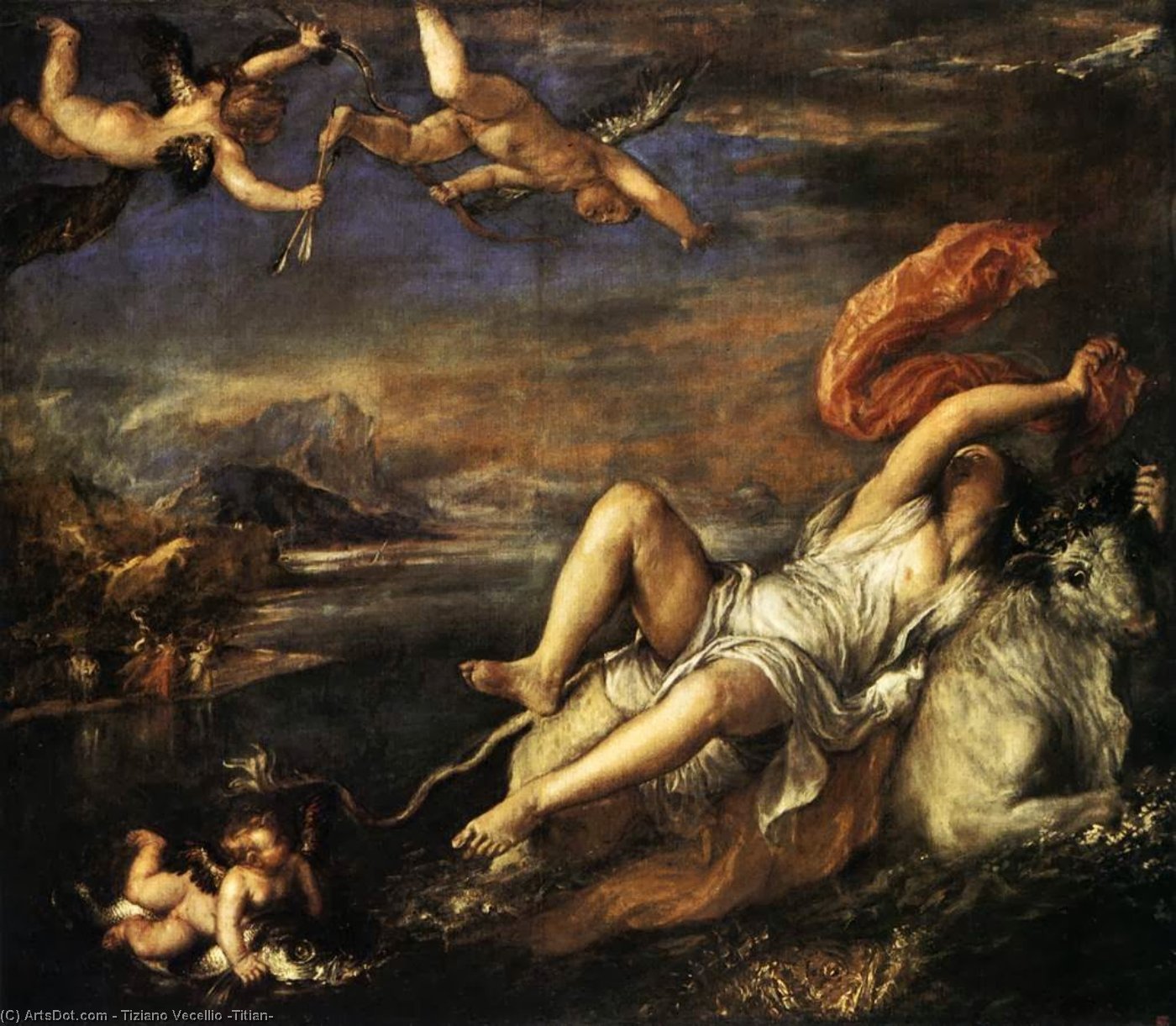 Wikioo.org - สารานุกรมวิจิตรศิลป์ - จิตรกรรม Tiziano Vecellio (Titian) - Rape of Europa