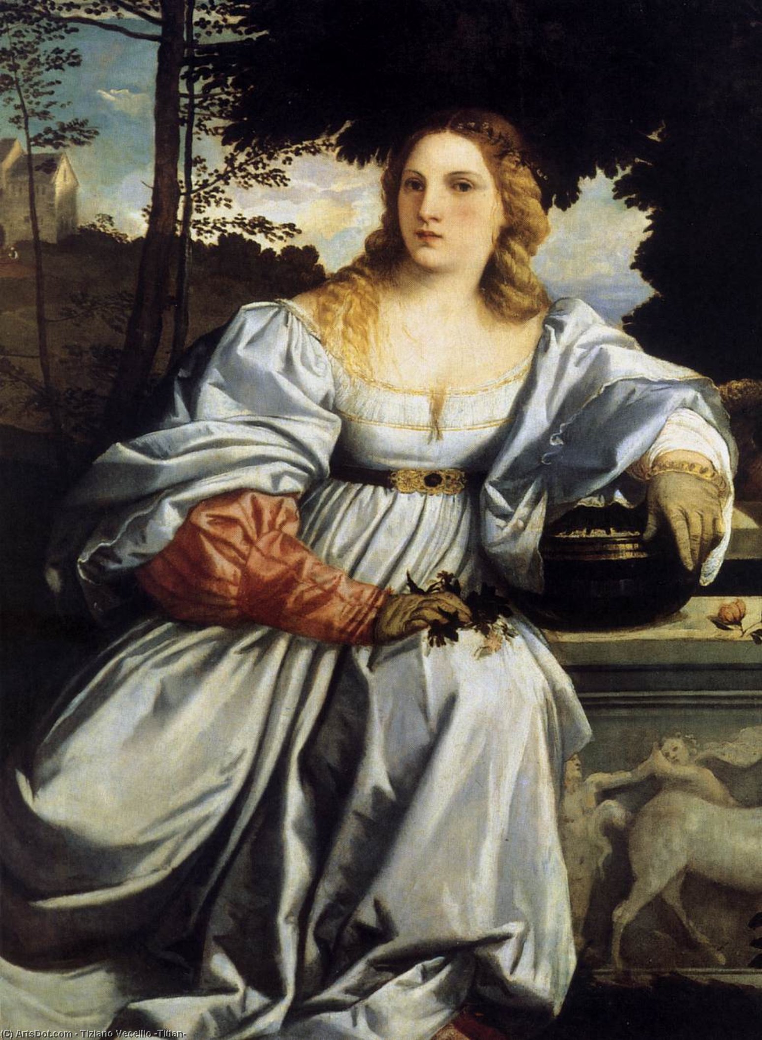 Wikioo.org – La Enciclopedia de las Bellas Artes - Pintura, Obras de arte de Tiziano Vecellio (Titian) - amor sagrado y profano ( detalle )