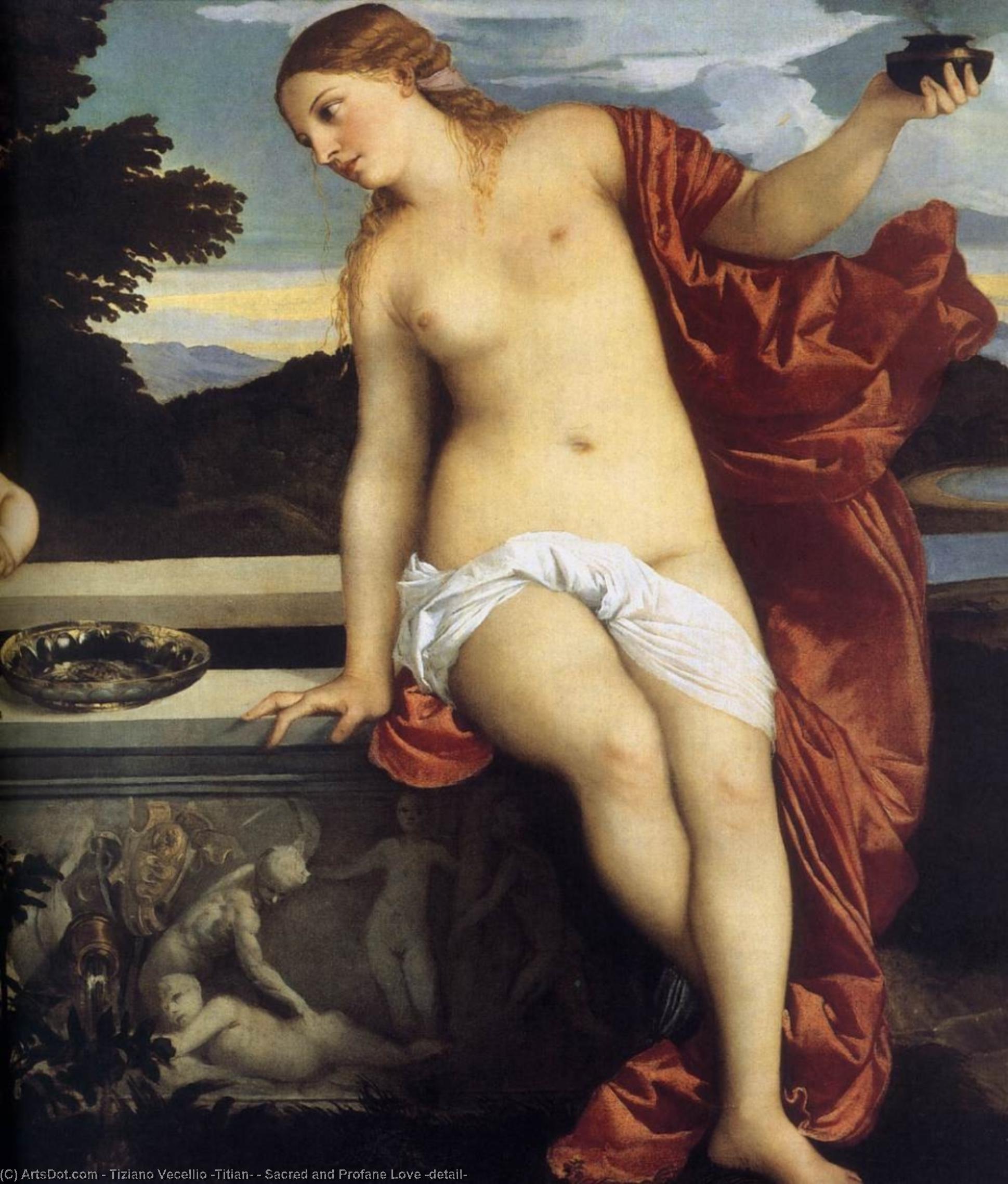 Wikioo.org – L'Enciclopedia delle Belle Arti - Pittura, Opere di Tiziano Vecellio (Titian) - amore sacro e profano ( dettaglio )