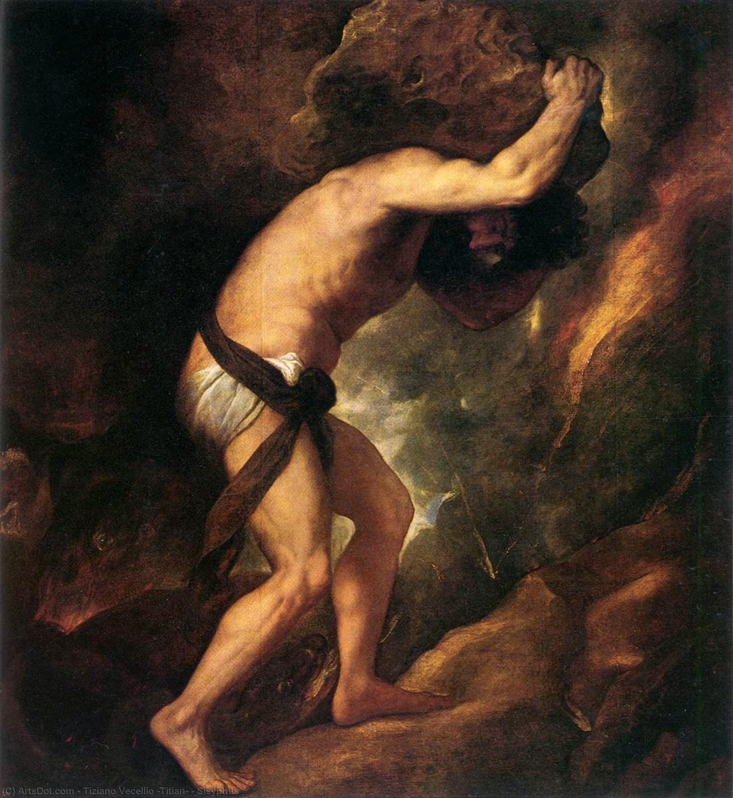 Wikoo.org - موسوعة الفنون الجميلة - اللوحة، العمل الفني Tiziano Vecellio (Titian) - Sisyphus