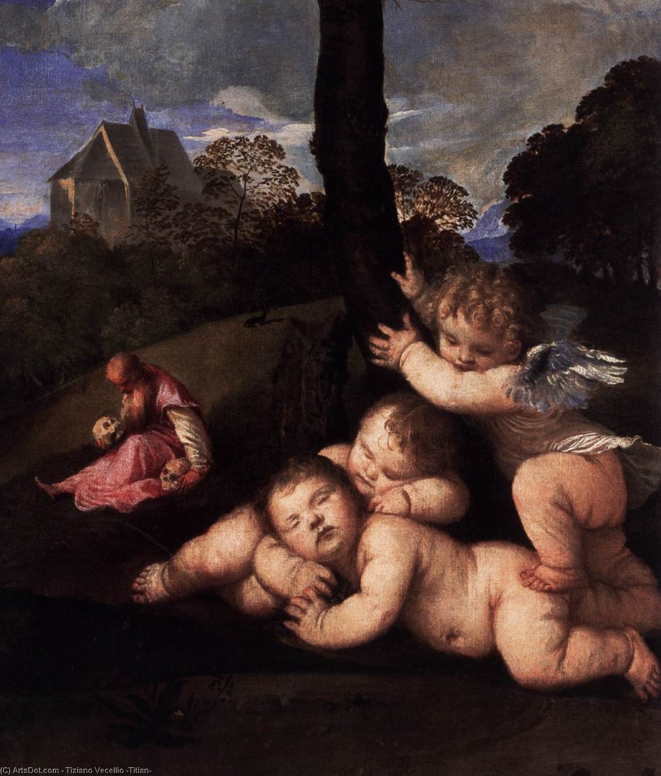 Wikioo.org – L'Encyclopédie des Beaux Arts - Peinture, Oeuvre de Tiziano Vecellio (Titian) - les trois âges de l'homme ( détail )