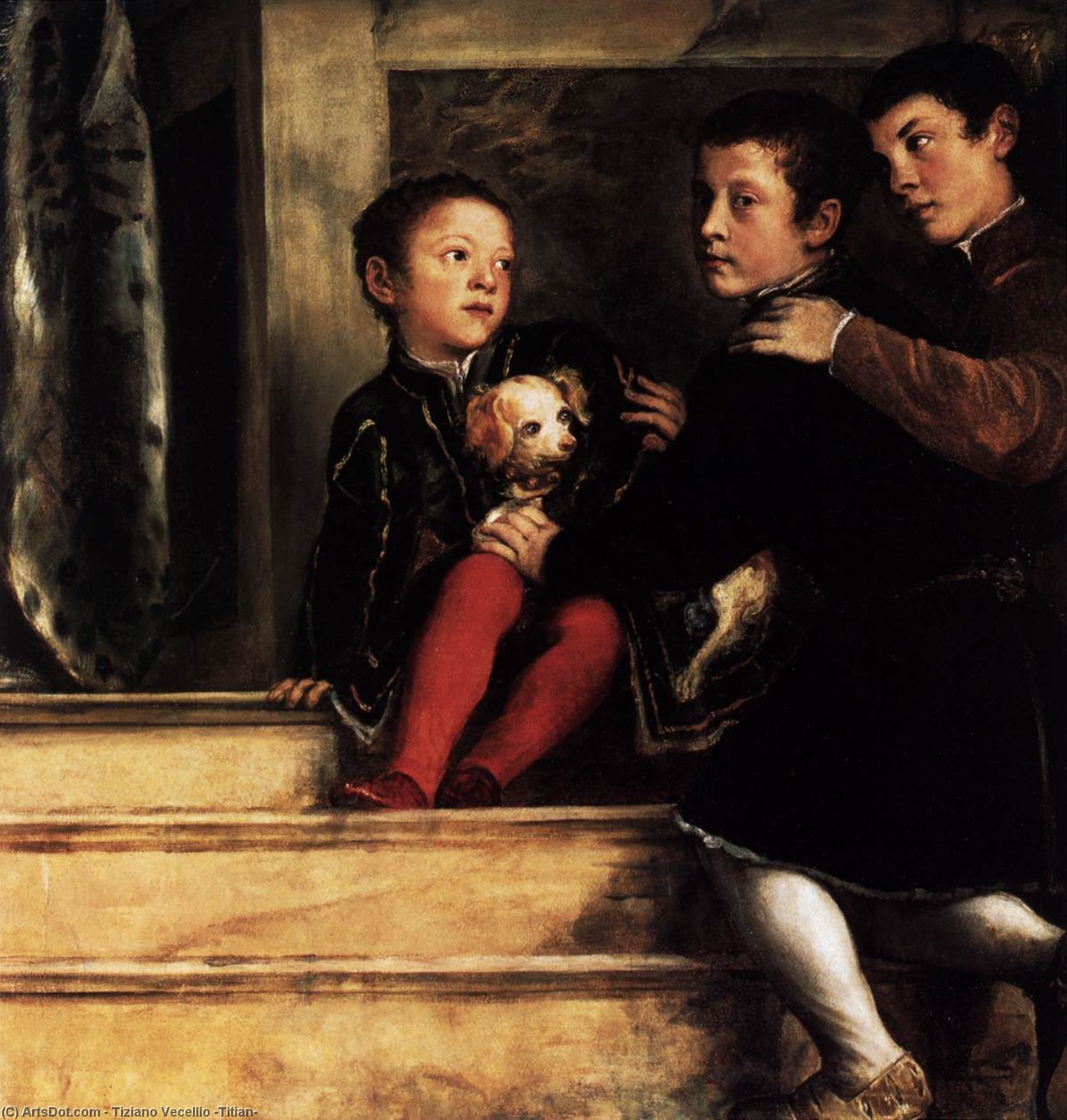 Wikioo.org - Bách khoa toàn thư về mỹ thuật - Vẽ tranh, Tác phẩm nghệ thuật Tiziano Vecellio (Titian) - The Vendramin Family Venerating a Relic of the True Cross (detail)