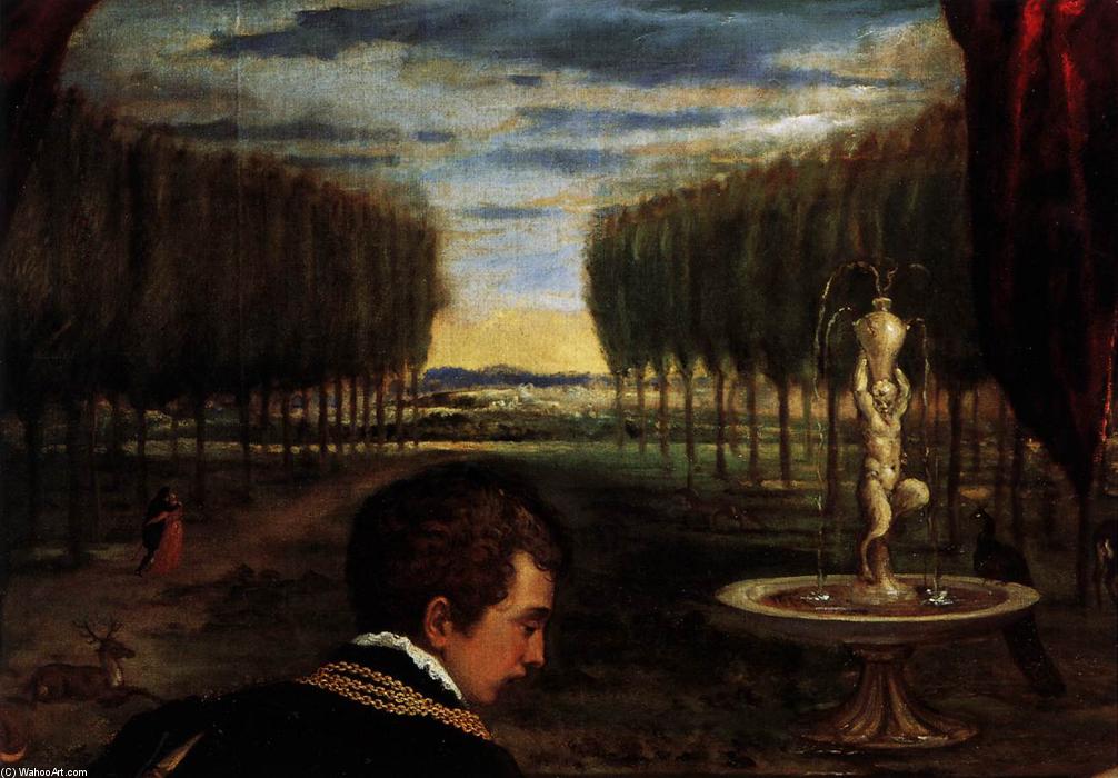 Wikioo.org – La Enciclopedia de las Bellas Artes - Pintura, Obras de arte de Tiziano Vecellio (Titian) - venus con organista y cupido ( detalle )