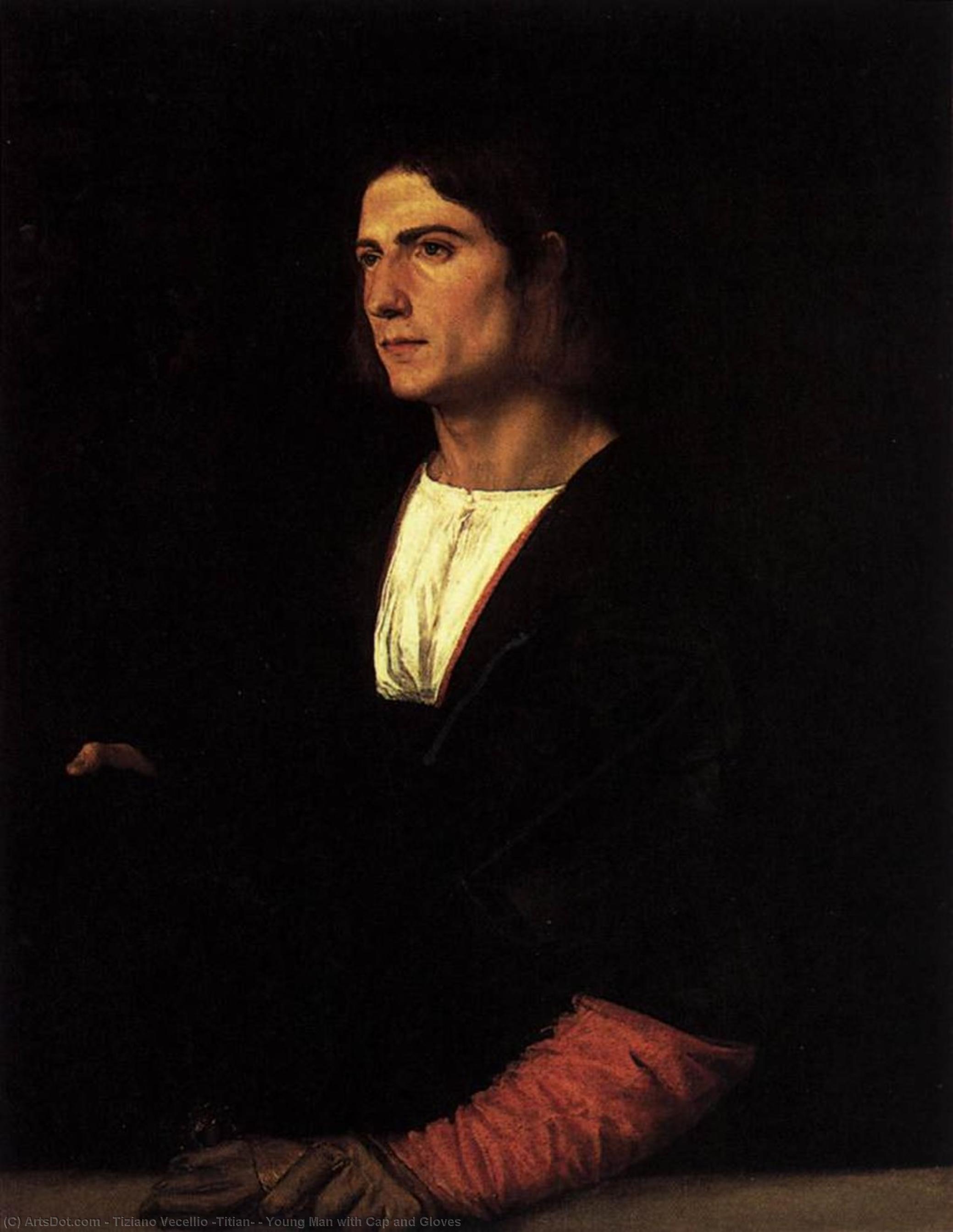 WikiOO.org - Encyclopedia of Fine Arts - Maalaus, taideteos Tiziano Vecellio (Titian) - Young Man with Cap and Gloves