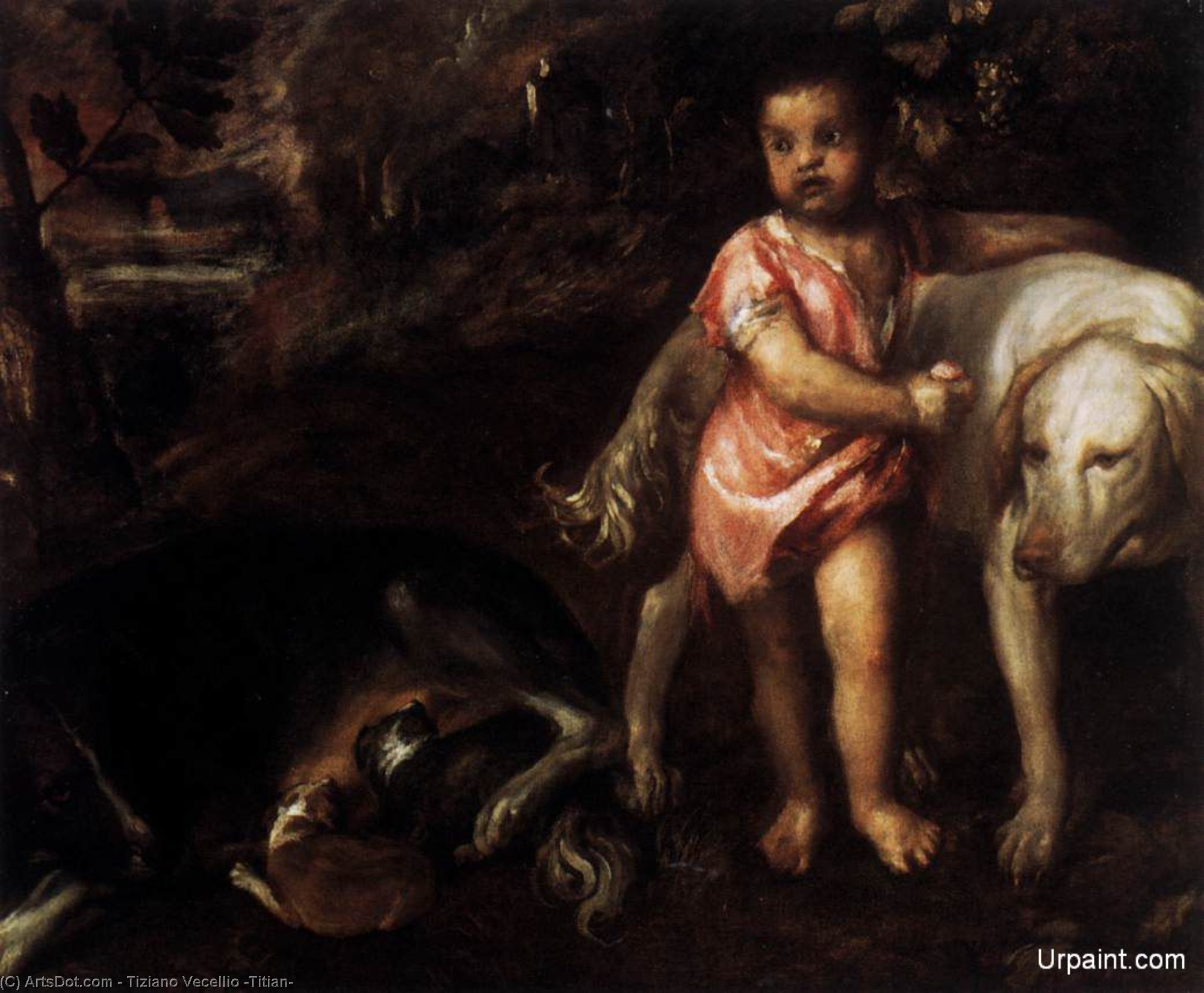 Wikioo.org – La Enciclopedia de las Bellas Artes - Pintura, Obras de arte de Tiziano Vecellio (Titian) - juventud con perros