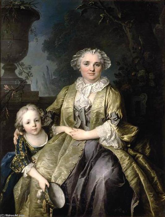 Wikioo.org - The Encyclopedia of Fine Arts - Painting, Artwork by Jean Louis Tocqué - Portrait of a Lady and Her Daughter