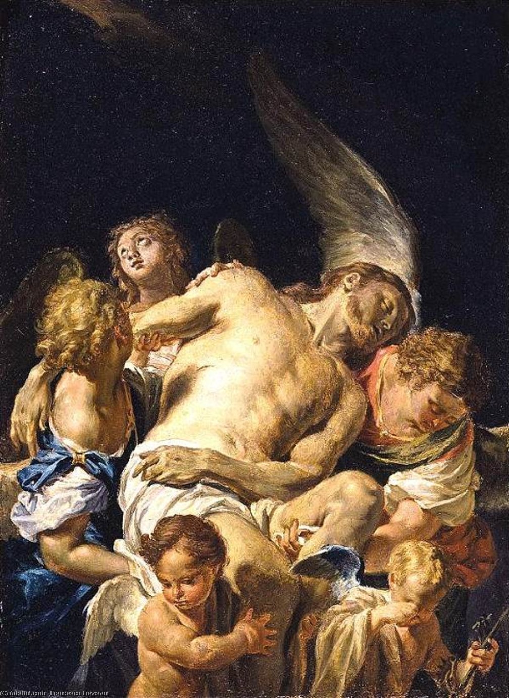 Wikioo.org – La Enciclopedia de las Bellas Artes - Pintura, Obras de arte de Francesco Trevisani - Cristo muerto sostenido por ángeles
