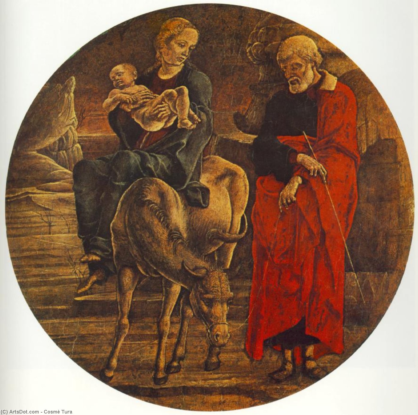 Wikioo.org - The Encyclopedia of Fine Arts - Painting, Artwork by Cosmè Tura - Flight to Egypt (from the predella of the Roverella Polyptych)