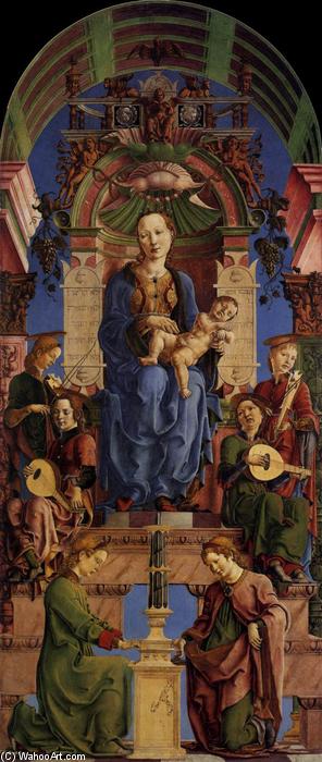 Wikioo.org – La Enciclopedia de las Bellas Artes - Pintura, Obras de arte de Cosmè Tura - Virgen con el Niño en el trono (el panel de la Roverella Políptico)