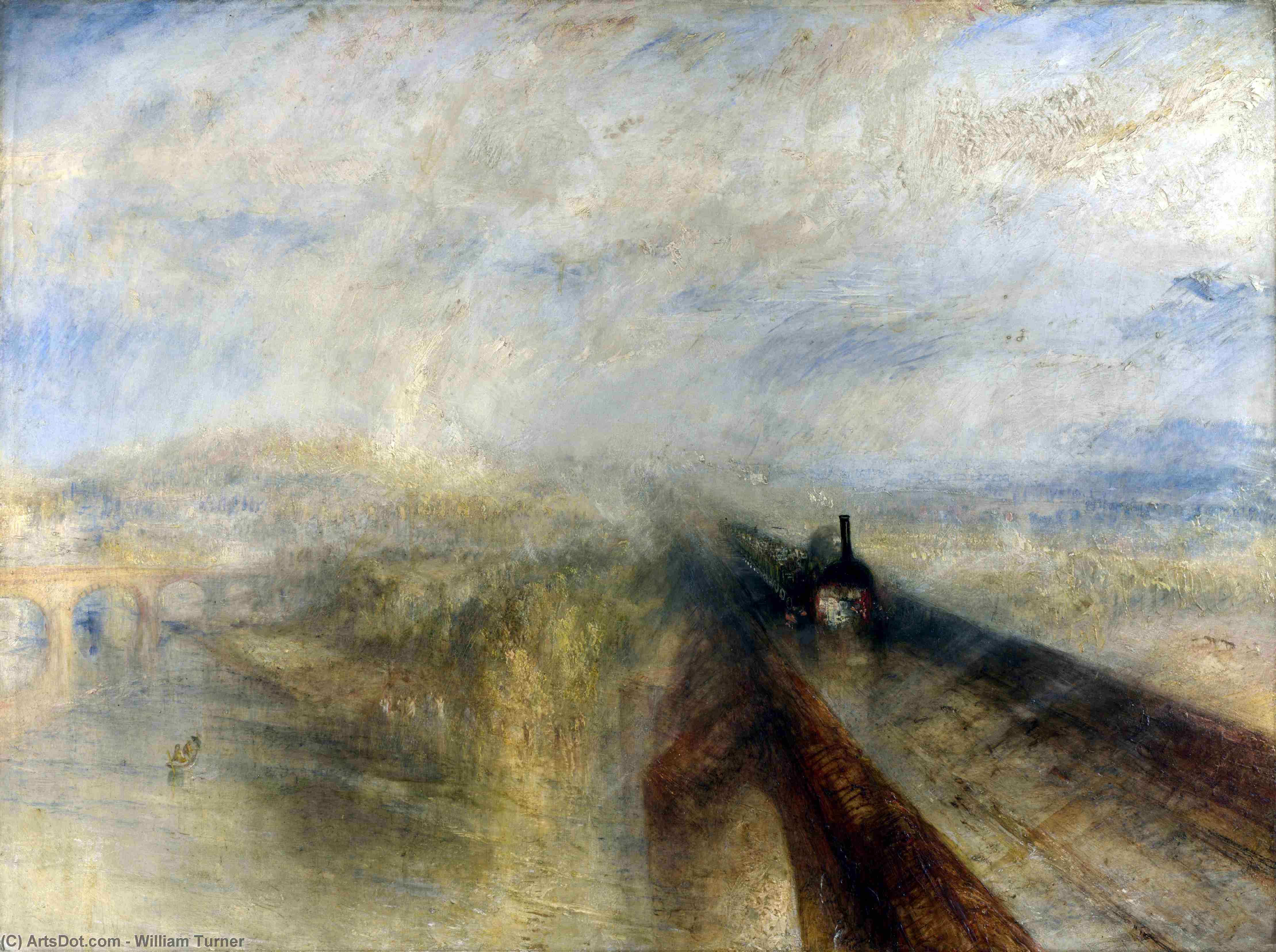 Wikioo.org - The Encyclopedia of Fine Arts - Painting, Artwork by William Turner - Rain, Steam and Speed The Great Western Railway
